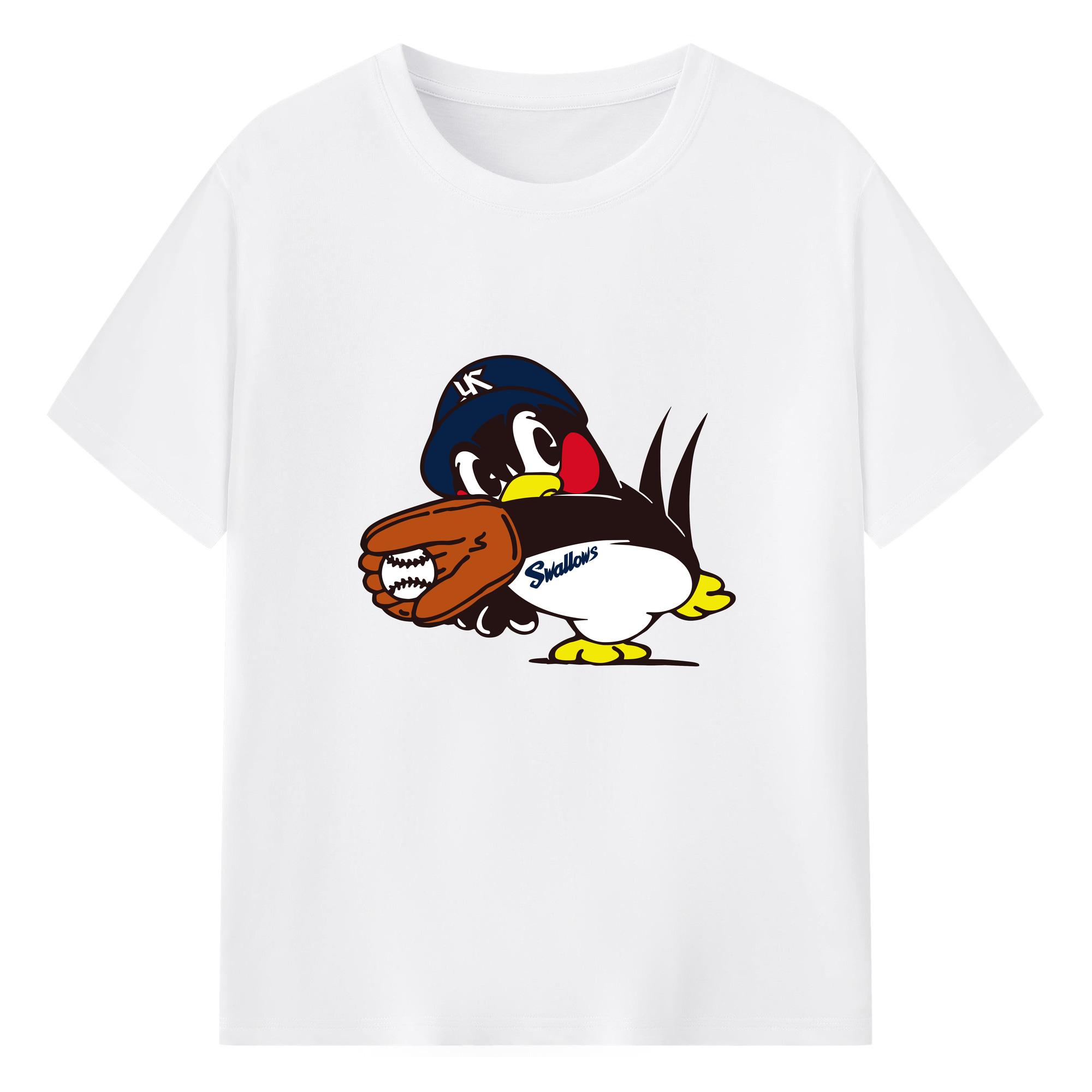 TOKYO YAKULT SWALLOWS MASCOT TSUBAKURO APPLICATION CATCHING - 綿100％ 半袖Tシャツ ・ フロントプリント ・ 快適 通気性 ・ 日常使い 散歩 スポーツ用
