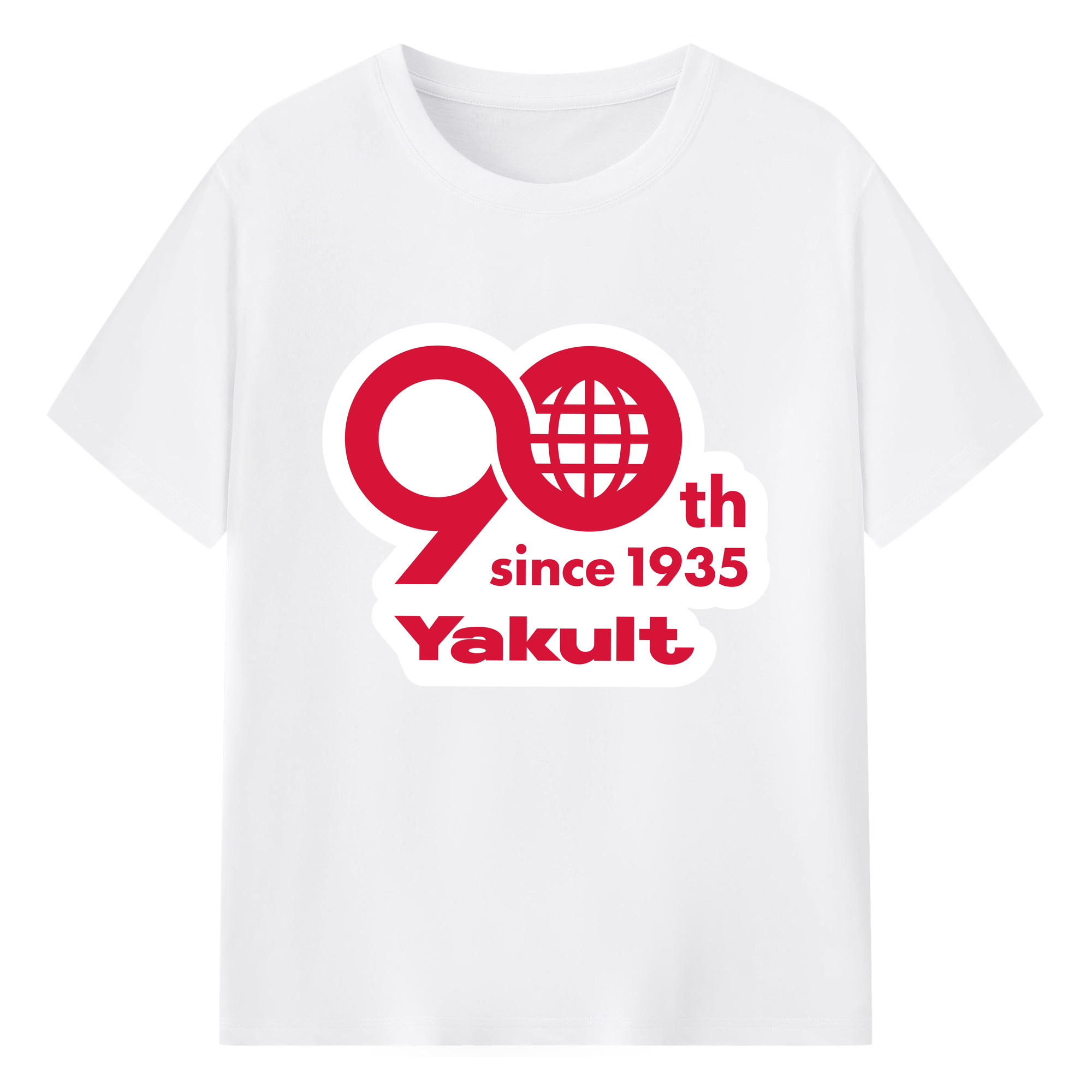 YAKULT HONSHA 90TH ANNIVERSARY EMBLEM Logo - 綿100％ 半袖Tシャツ ・ フロントプリント ・ 快適 通気性 ・ 日常使い 散歩 スポーツ用