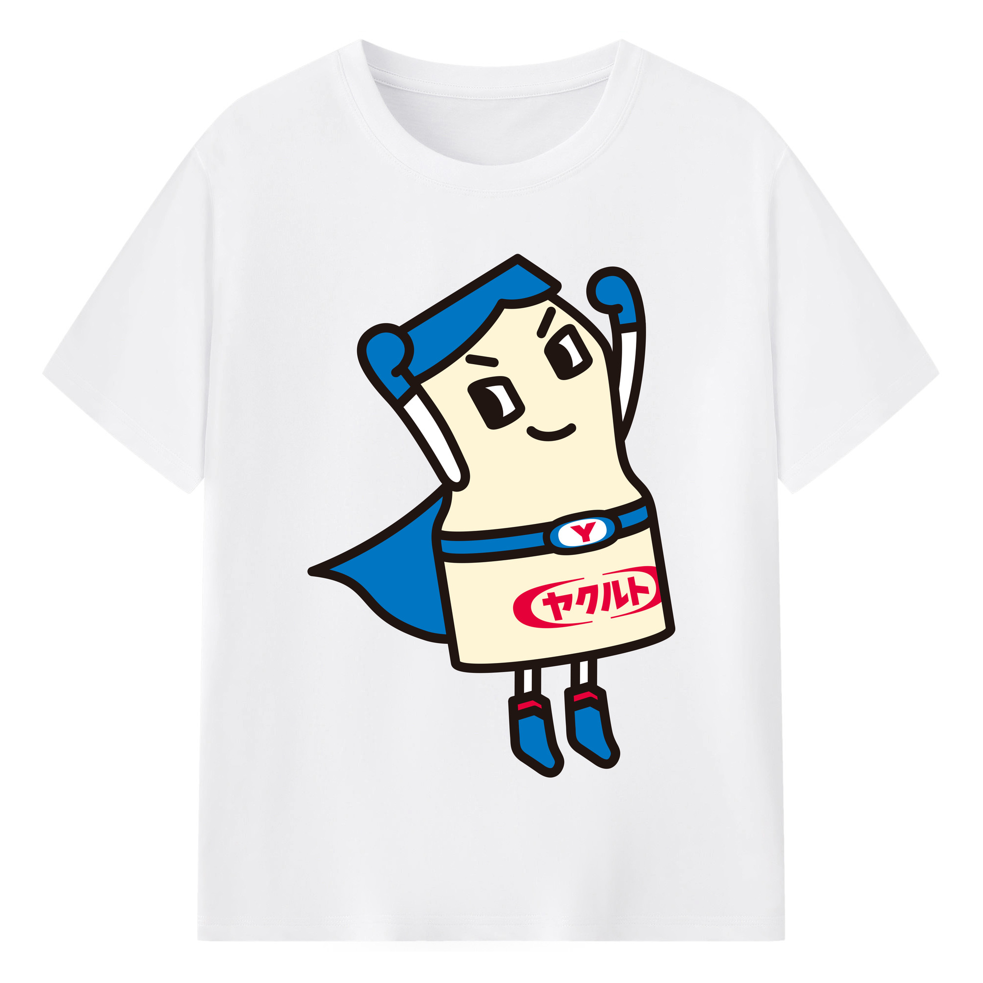 YAKULT YAKULTMAN BLUE Logo - 綿100％ 半袖Tシャツ ・ フロントプリント ・ 快適 通気性 ・ 日常使い 散歩 スポーツ用