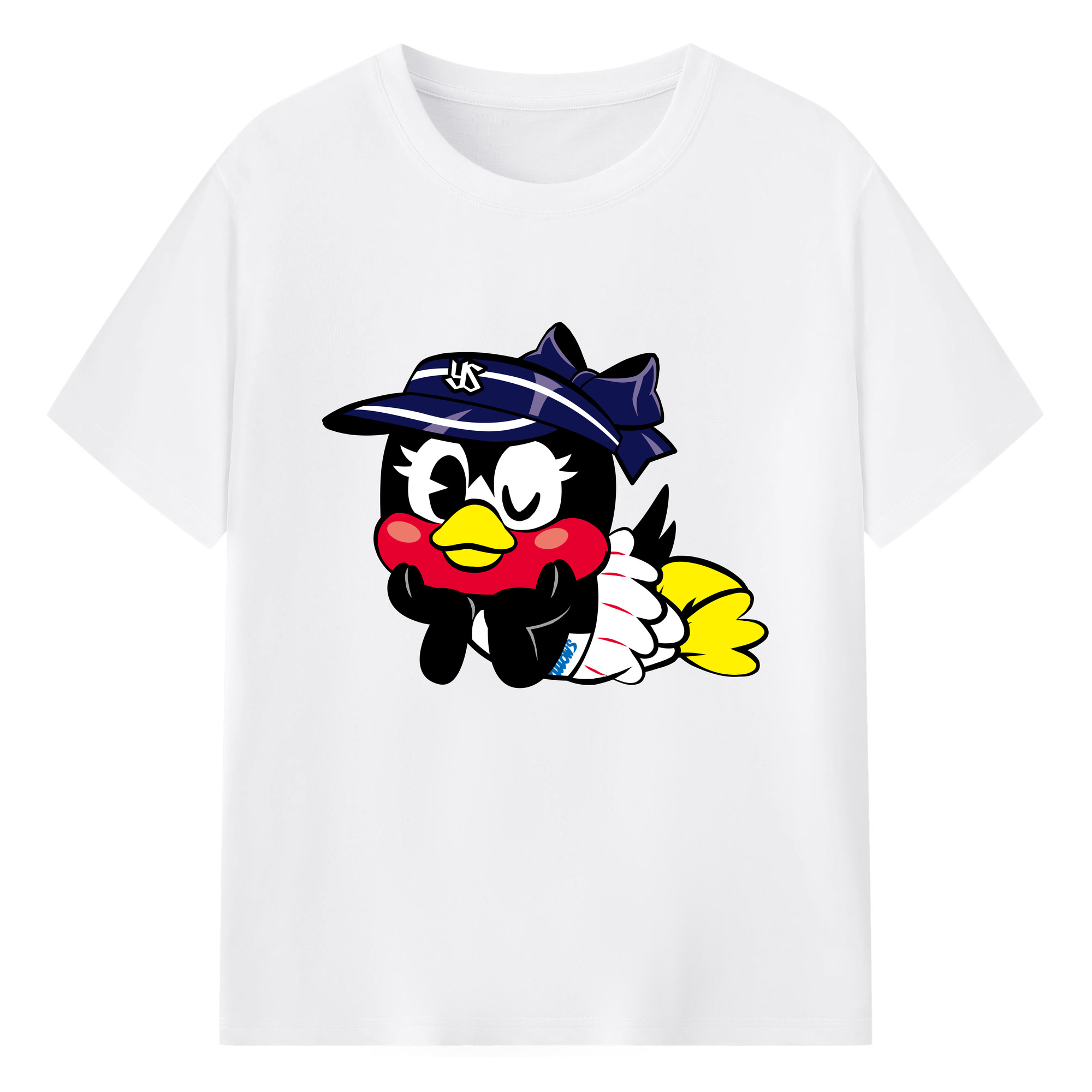 TOKYO YAKULT SWALLOWS MASCOT TSUBAMI APPLICATION LIE DOWN FORWARD Logo - 綿100％ 半袖Tシャツ ・ フロントプリント ・ 快適 通気性 ・ 日常使い 散歩 スポーツ用
