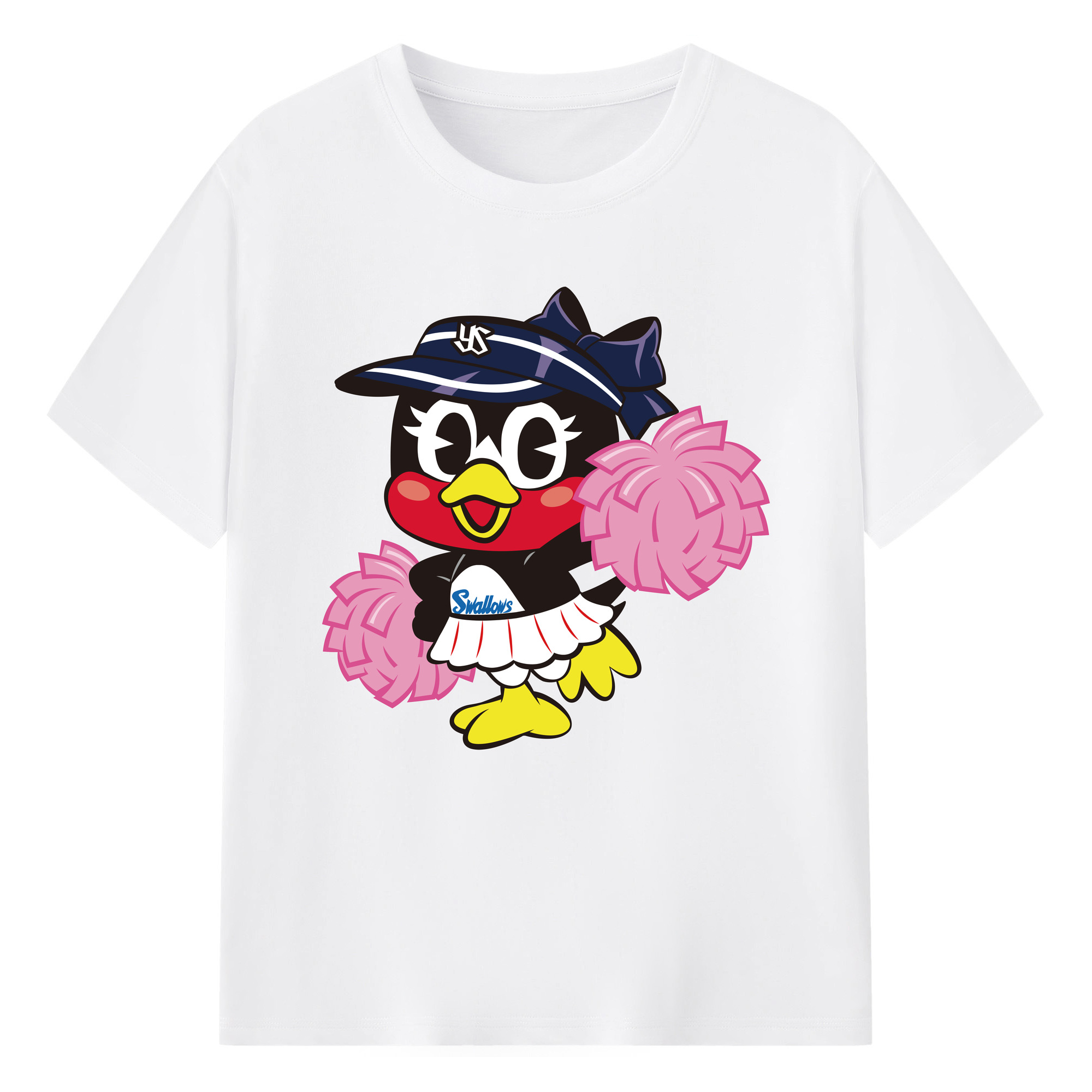 TOKYO YAKULT SWALLOWS MASCOT TSUBAMI APPLICATION CHEER Logo - 綿100％ 半袖Tシャツ ・ フロントプリント ・ 快適 通気性 ・ 日常使い 散歩 スポーツ用