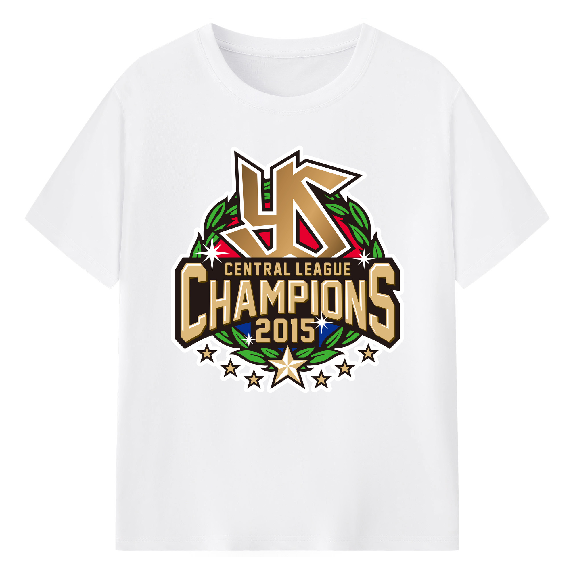 TOKYO YAKULT SWALLOWS CENTRAL LEAGUE CHAMPIONS 2015 Logo - 綿100％ 半袖Tシャツ ・ フロントプリント ・ 快適 通気性 ・ 日常使い 散歩 スポーツ用