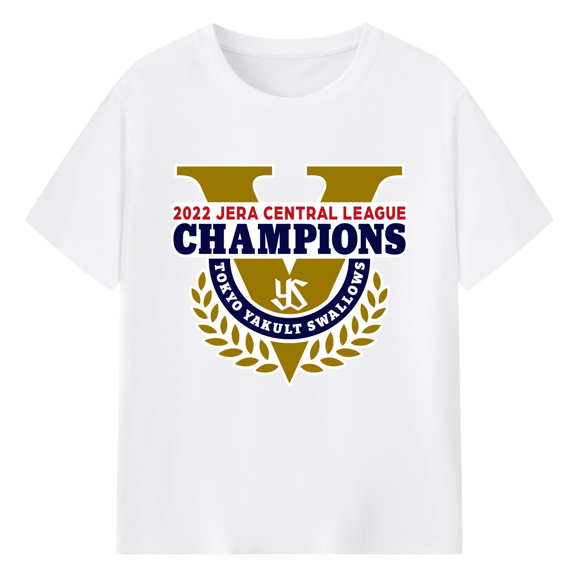 TOKYO YAKULT SWALLOWS 2022 JERA CENTRAL LEAGUE CHAMPIONS EMBLEM Logo - 綿100％ 半袖Tシャツ ・ フロントプリント ・ 快適 通気性 ・ 日常使い 散歩 スポーツ用