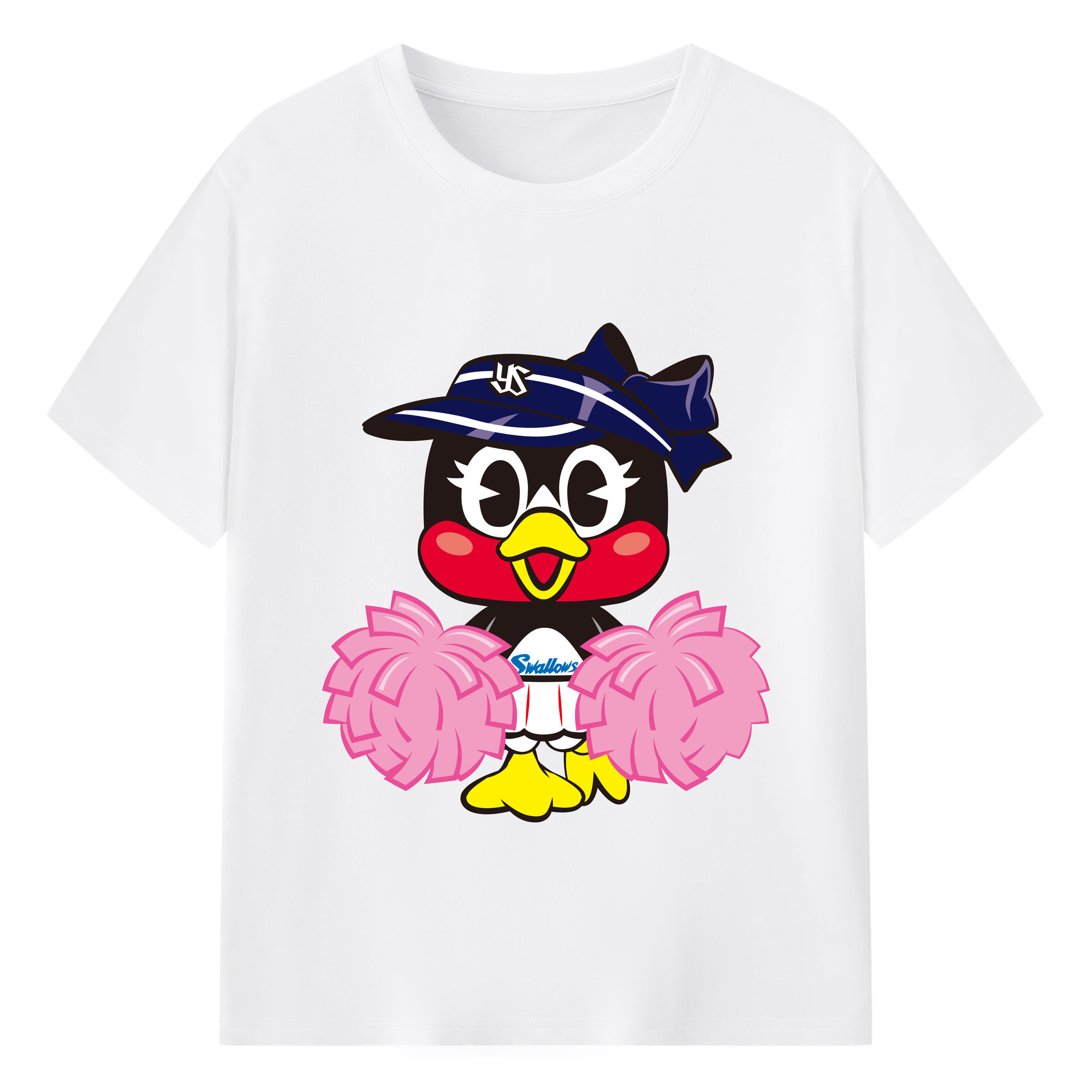 TOKYO YAKULT SWALLOWS MASCOT TSUBAMI APPLICATION CHEER STAND Logo - 綿100％ 半袖Tシャツ ・ フロントプリント ・ 快適 通気性 ・ 日常使い 散歩 スポーツ用