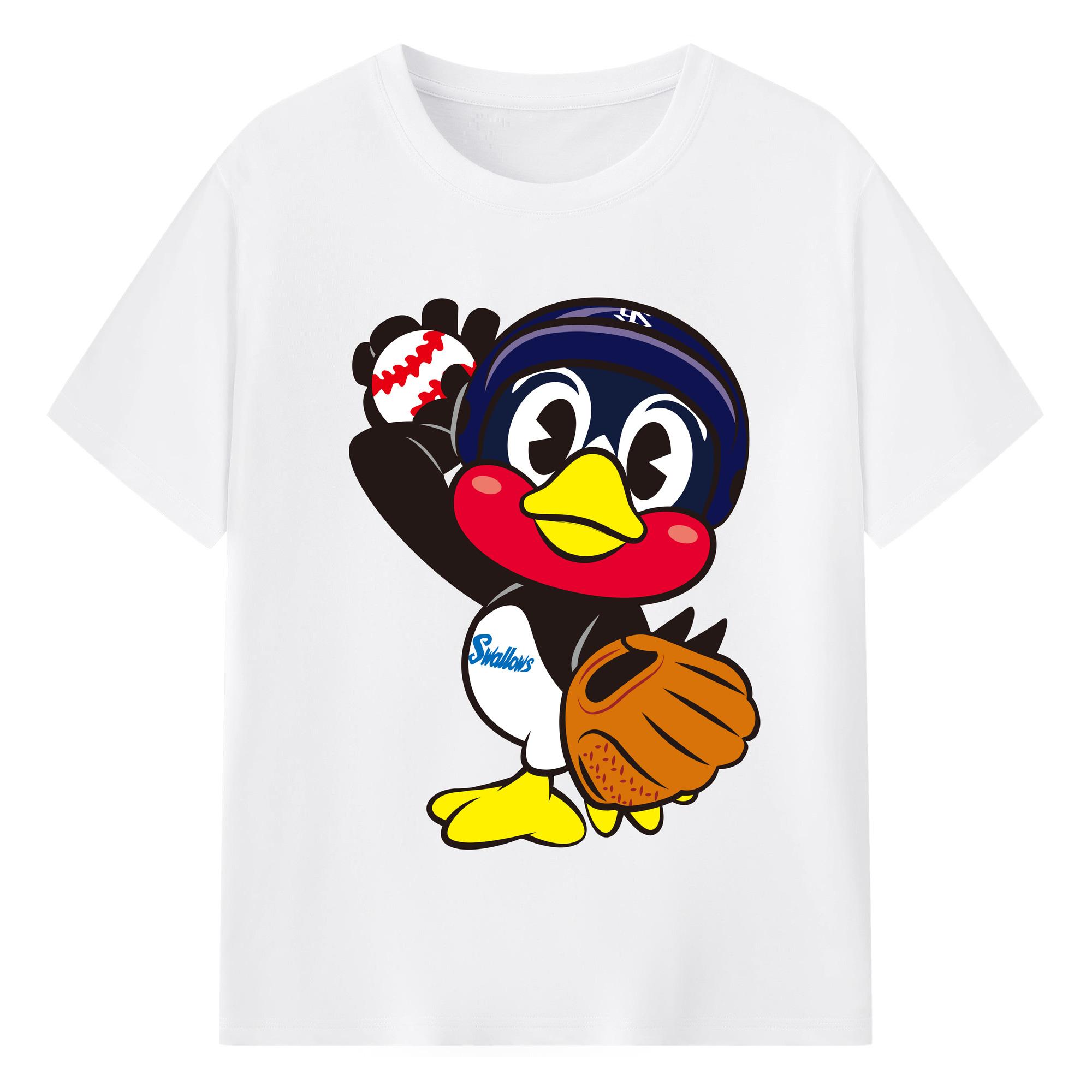 TOKYO YAKULT SWALLOWS MASCOT TSUBAKURO RIGHT-HANDED PITCHER APPLICATION Logo - 綿100％ 半袖Tシャツ ・ フロントプリント ・ 快適 通気性 ・ 日常使い 散歩 スポーツ用