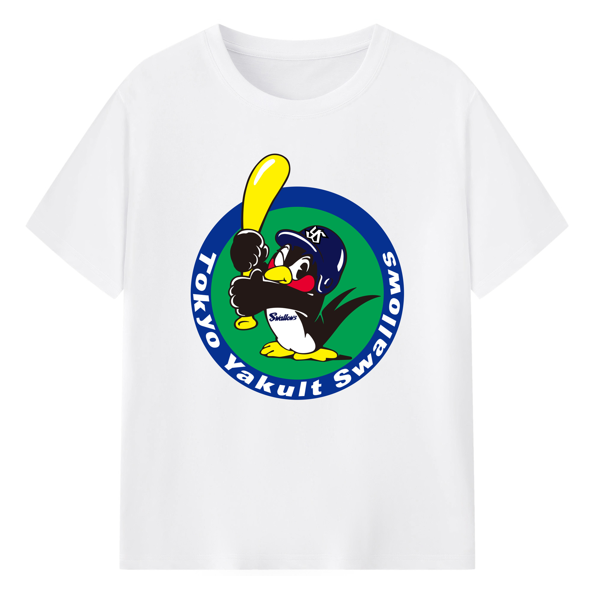 YAKULT SWALLOWS MASCOT Logo - 綿100％ 半袖Tシャツ ・ フロントプリント ・ 快適 通気性 ・ 日常使い 散歩 スポーツ用