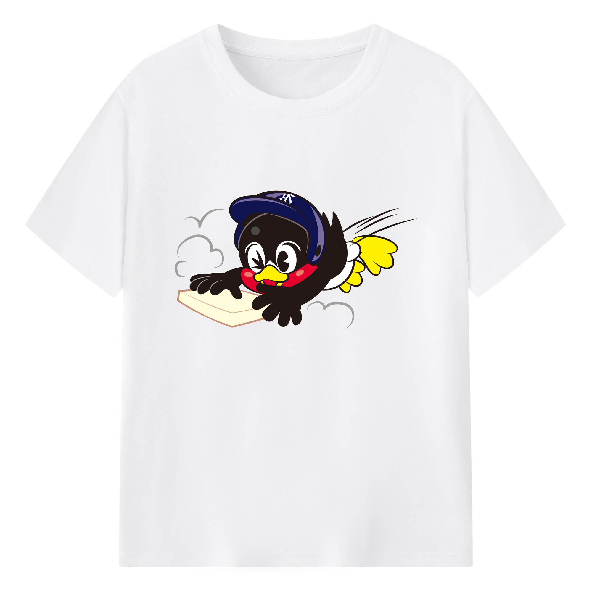 TOKYO YAKULT SWALLOWS MASCOT TSUBAKURO SLIDING APPLICATION Logo - 綿100％ 半袖Tシャツ ・ フロントプリント ・ 快適 通気性 ・ 日常使い 散歩 スポーツ用