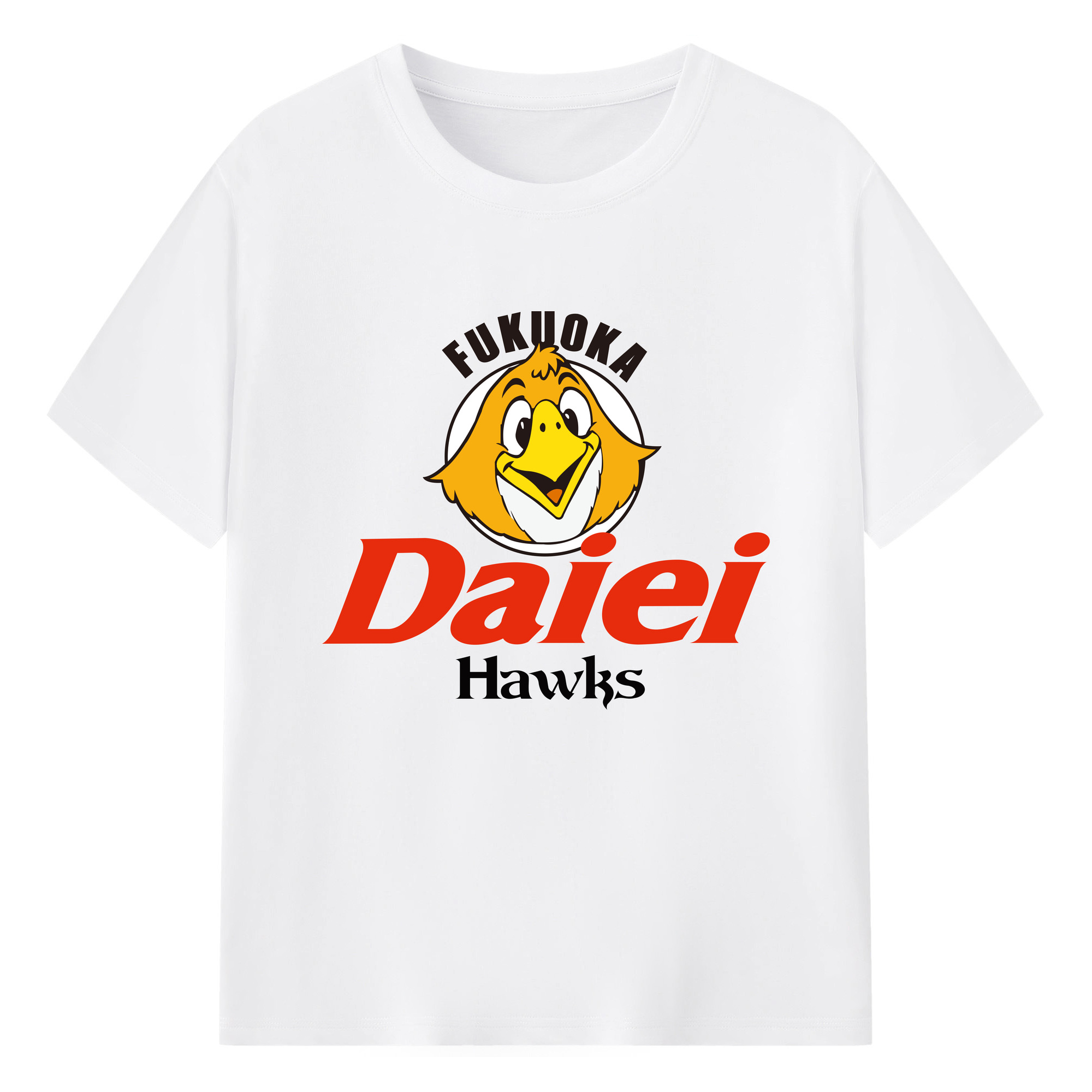 FUKUOKA DAIEI HAWKS Logo - 綿100％ 半袖Tシャツ ・ フロントプリント ・ 快適 通気性 ・ 日常使い 散歩 スポーツ用