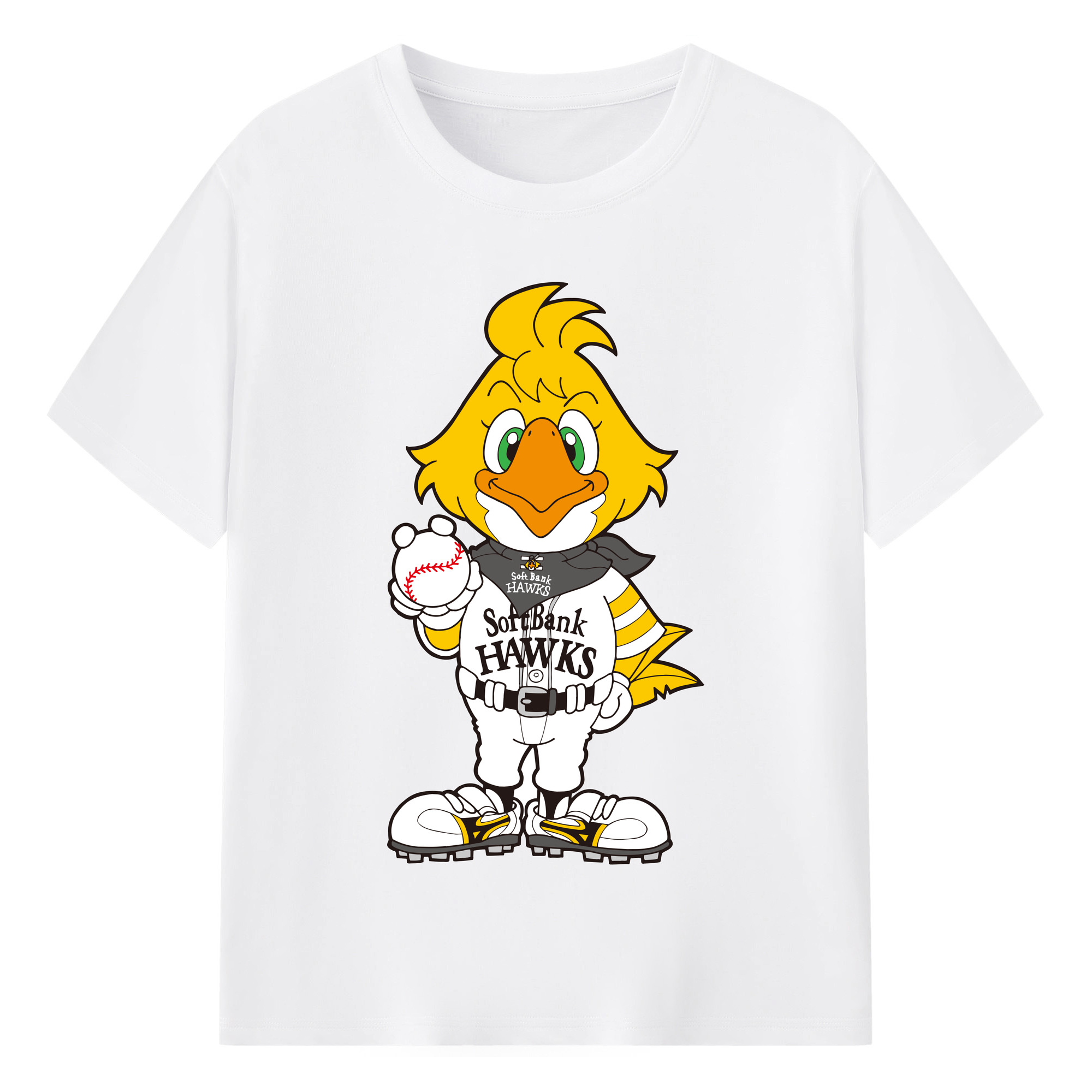 FUKUOKA SOFTBANK HAWKS MASCOT HACK HAWK Logo - 綿100％ 半袖Tシャツ ・ フロントプリント ・ 快適 通気性 ・ 日常使い 散歩 スポーツ用