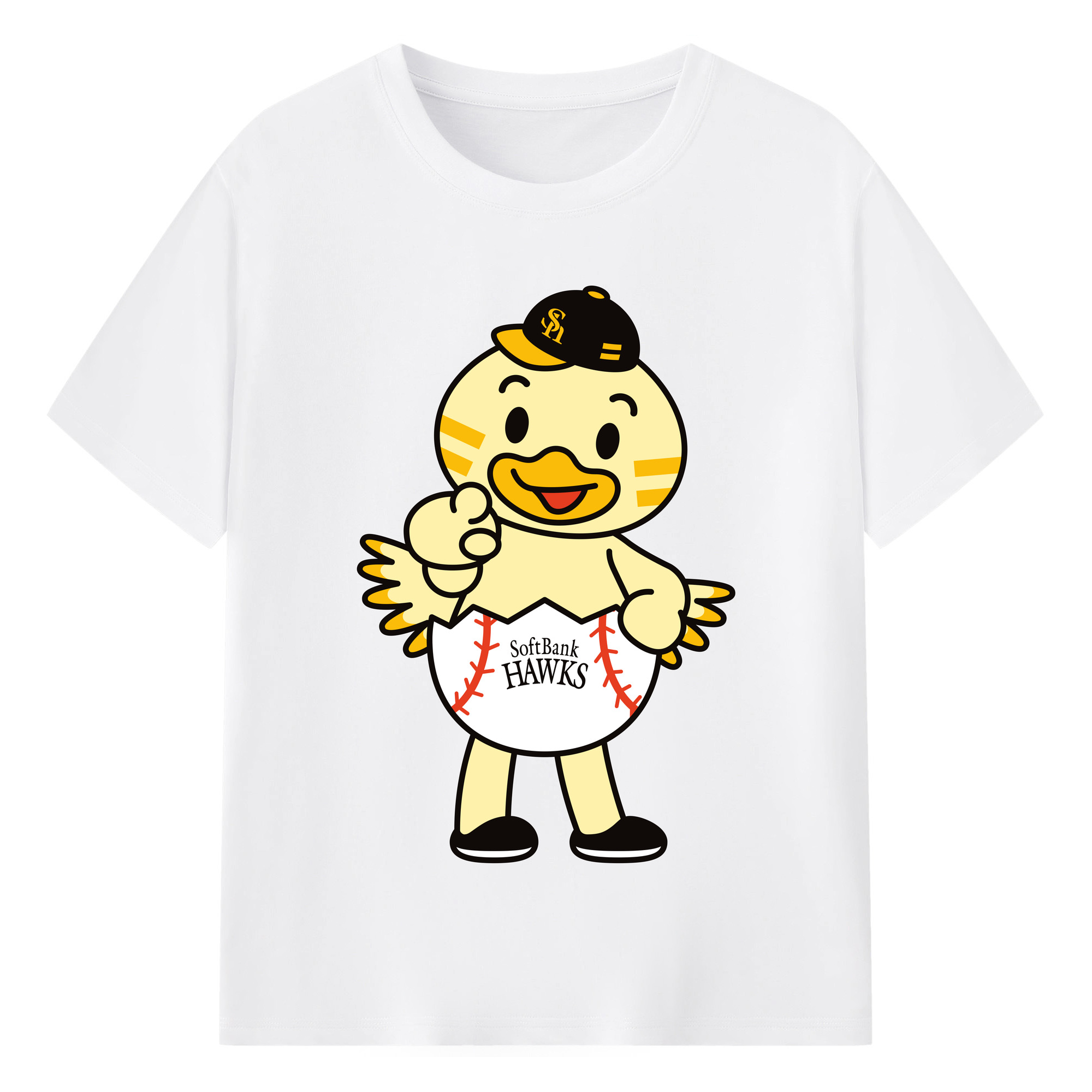 FUKUOKA SOFTBANK HAWKS MASCOT HINAMARU APPLICATION INDICATION Logo - 綿100％ 半袖Tシャツ ・ フロントプリント ・ 快適 通気性 ・ 日常使い 散歩 スポーツ用