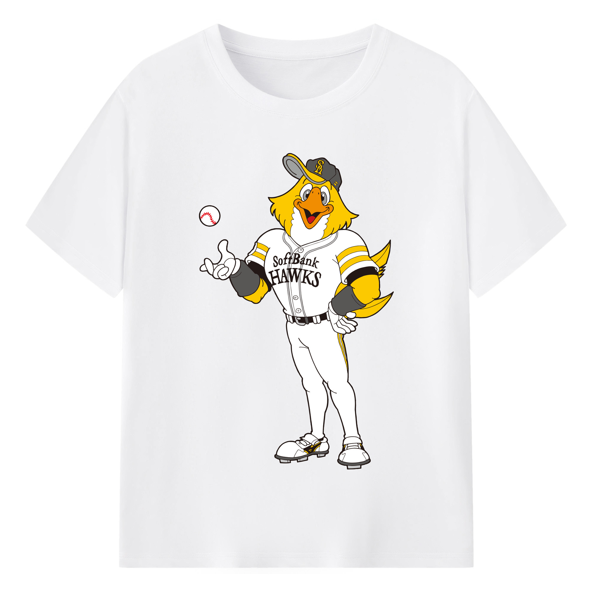 FUKUOKA SOFTBANK HAWKS MASCOT HARRY HAWK BALL TRAINING APPLICATION Logo - 綿100％ 半袖Tシャツ ・ フロントプリント ・ 快適 通気性 ・ 日常使い 散歩 スポーツ用