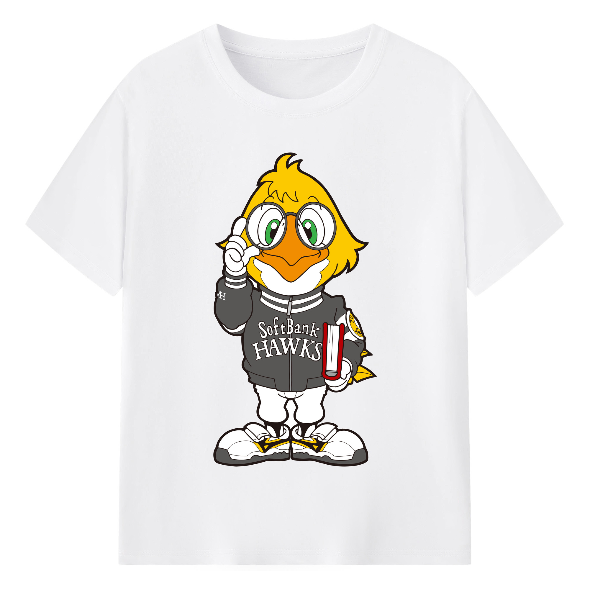 FUKUOKA SOFTBANK HAWKS MASCOT RICK HAWK Logo - 綿100％ 半袖Tシャツ ・ フロントプリント ・ 快適 通気性 ・ 日常使い 散歩 スポーツ用