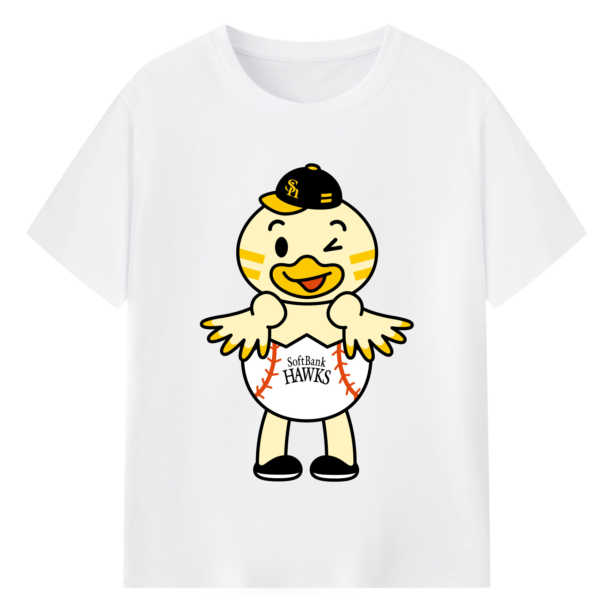FUKUOKA SOFTBANK HAWKS MASCOT HINAMARU Logo - 綿100％ 半袖Tシャツ ・ フロントプリント ・ 快適 通気性 ・ 日常使い 散歩 スポーツ用