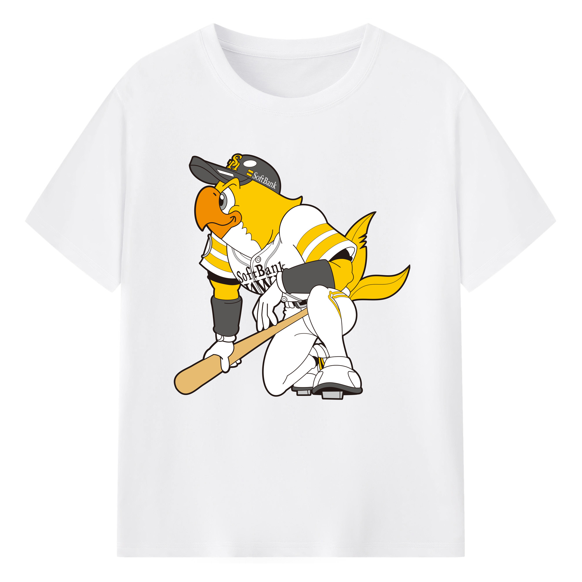 FUKUOKA SOFTBANK HAWKS MASCOT HARRY HAWK APPLICATION GAZE Logo - 綿100％ 半袖Tシャツ ・ フロントプリント ・ 快適 通気性 ・ 日常使い 散歩 スポーツ用