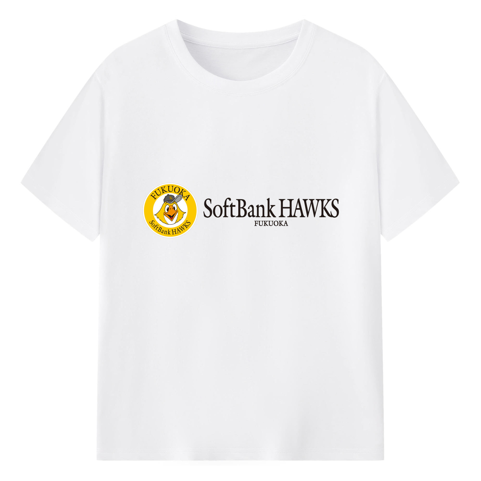 FUKUOKA SOFTBANK HAWKS ROUND SYMBOL WORDMARK Logo - 綿100％ 半袖Tシャツ ・ フロントプリント ・ 快適 通気性 ・ 日常使い 散歩 スポーツ用