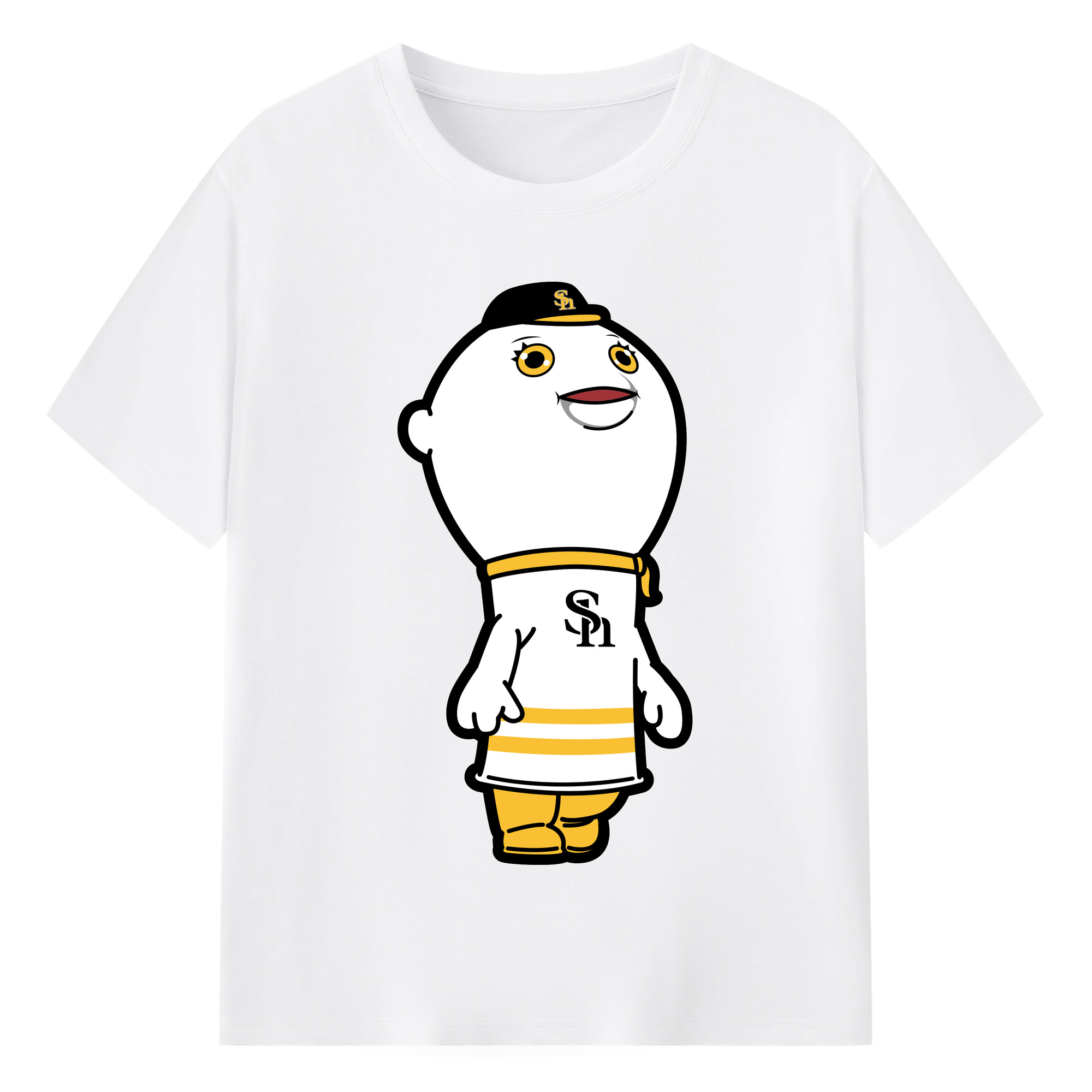 FUKUOKA SOFTBANK HAWKS MASCOT FUSANG APPLICATION ASKEW STAND Logo - 綿100％ 半袖Tシャツ ・ フロントプリント ・ 快適 通気性 ・ 日常使い 散歩 スポーツ用