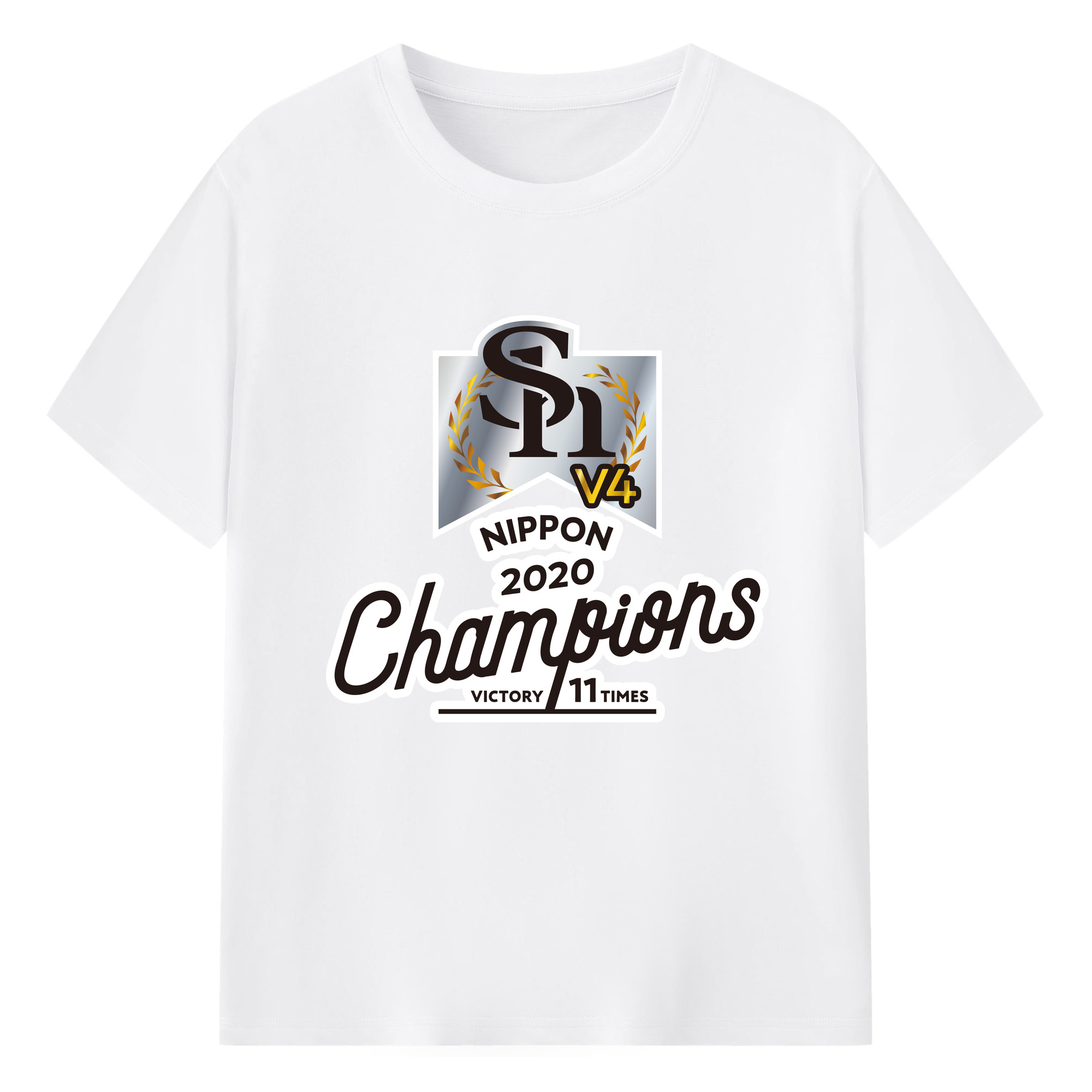 FUKUOKA SOFTBANK HAWKS 2020 NIPPON CHAMPIONS Logo - 綿100％ 半袖Tシャツ ・ フロントプリント ・ 快適 通気性 ・ 日常使い 散歩 スポーツ用
