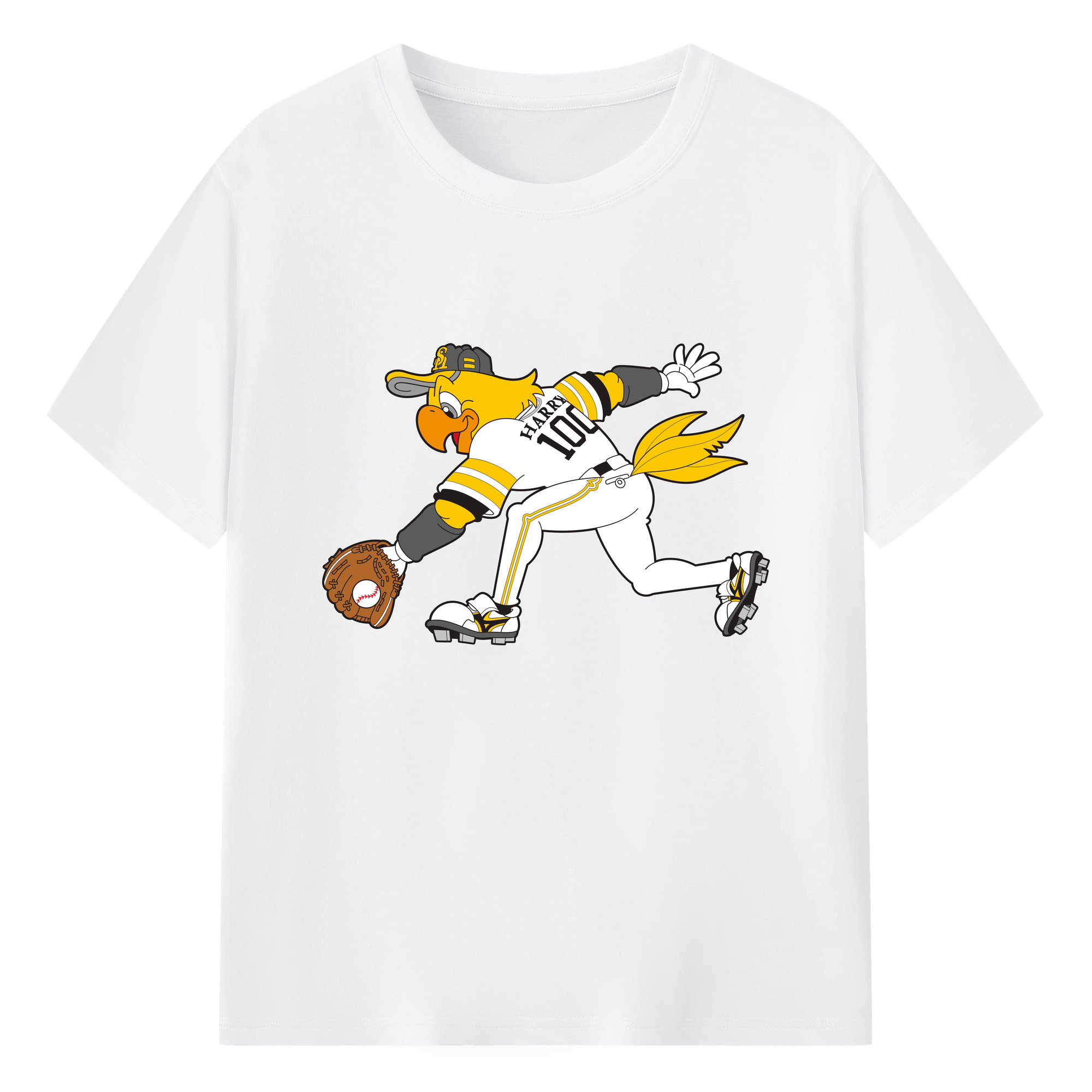 FUKUOKA SOFTBANK HAWKS MASCOT HARRY HAWK DEFENSE APPLICATION Logo - 綿100％ 半袖Tシャツ ・ フロントプリント ・ 快適 通気性 ・ 日常使い 散歩 スポーツ用