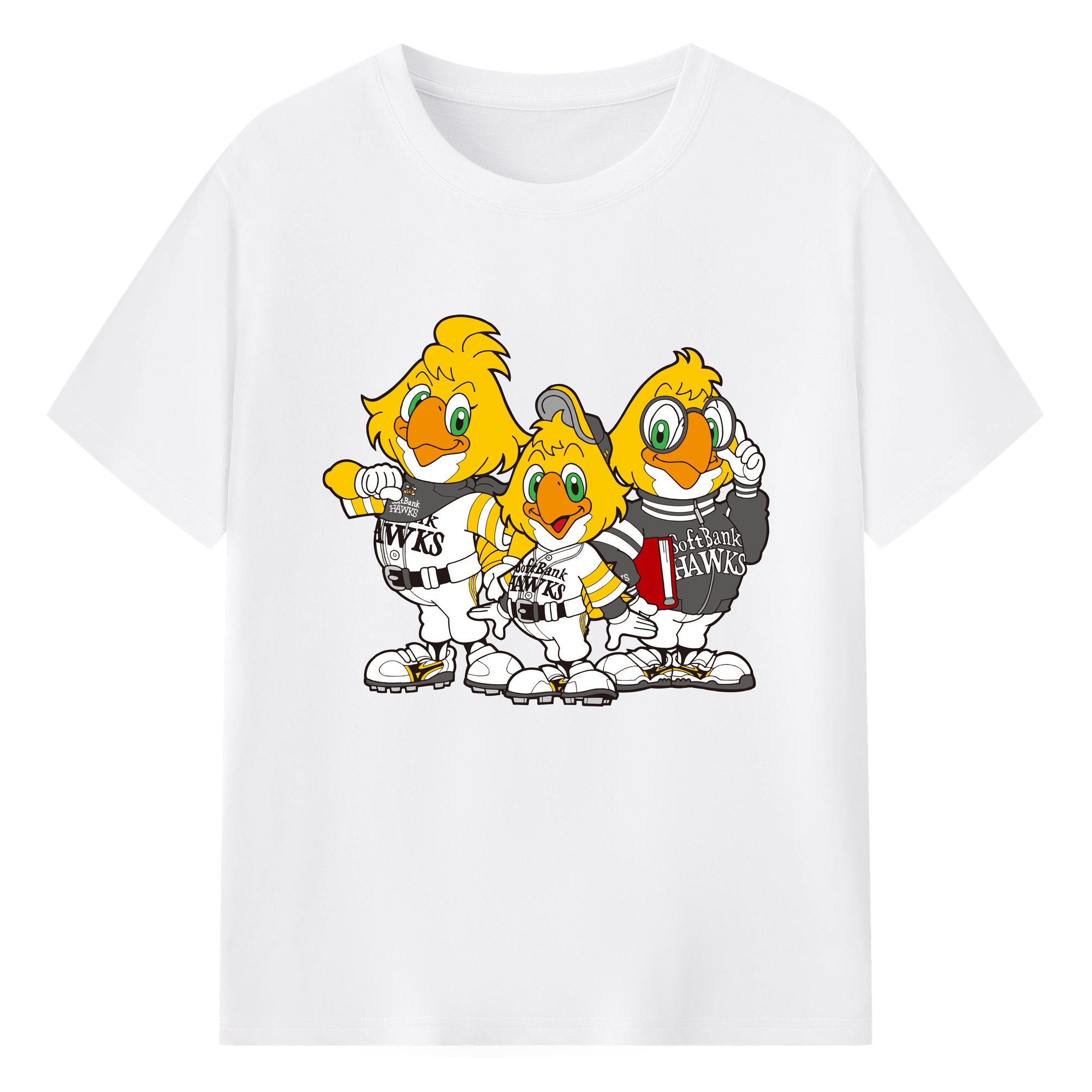 FUKUOKA SOFTBANK HAWKS MASCOT HACK RICK HOCK Logo - 綿100％ 半袖Tシャツ ・ フロントプリント ・ 快適 通気性 ・ 日常使い 散歩 スポーツ用