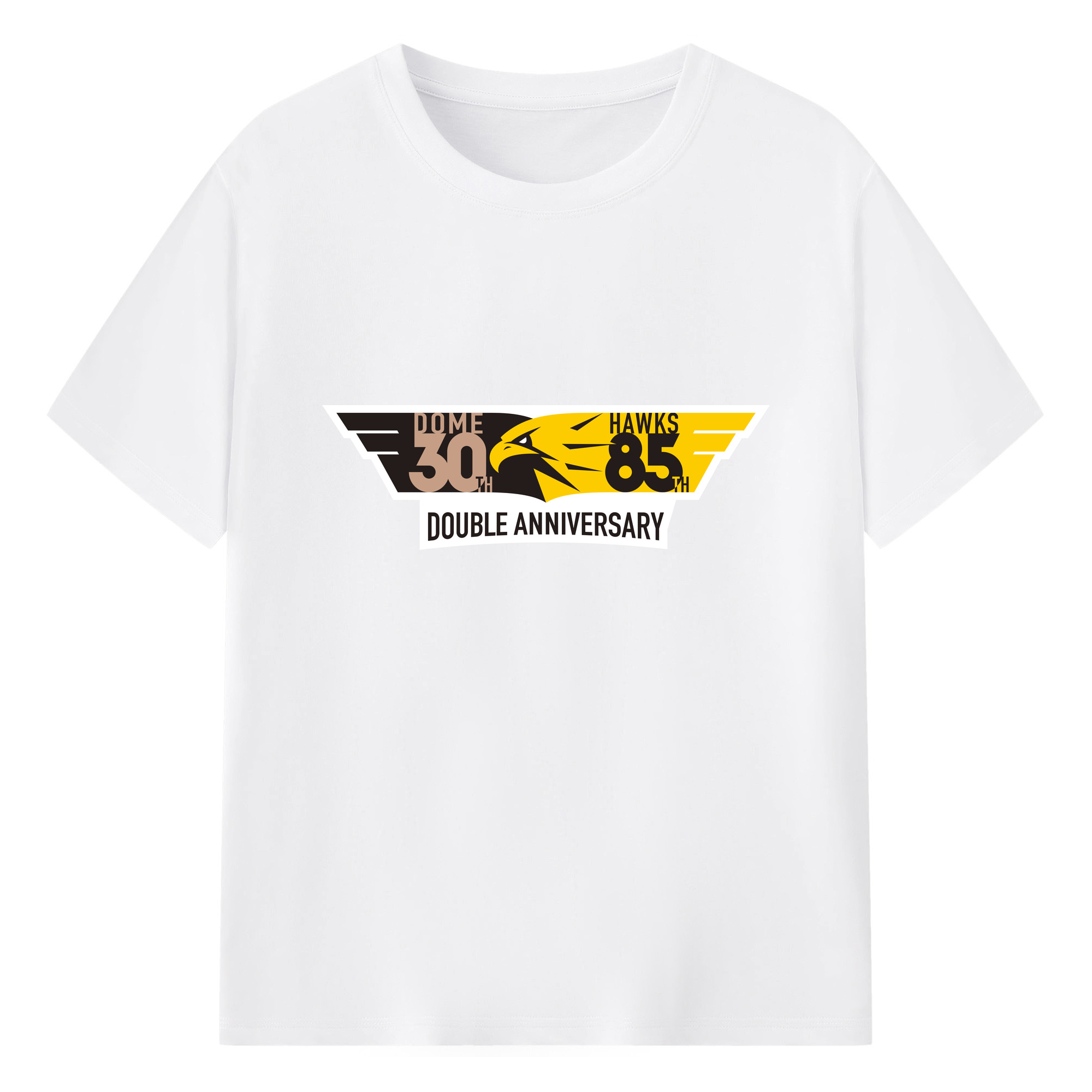 FUKUOKA SOFTBANK HAWKS DOME 30TH HAWKS 85TH DOUBLE ANNIVERSARY EMBLEM BACKGROUND Logo - 綿100％ 半袖Tシャツ ・ フロントプリント ・ 快適 通気性 ・ 日常使い 散歩 スポーツ用