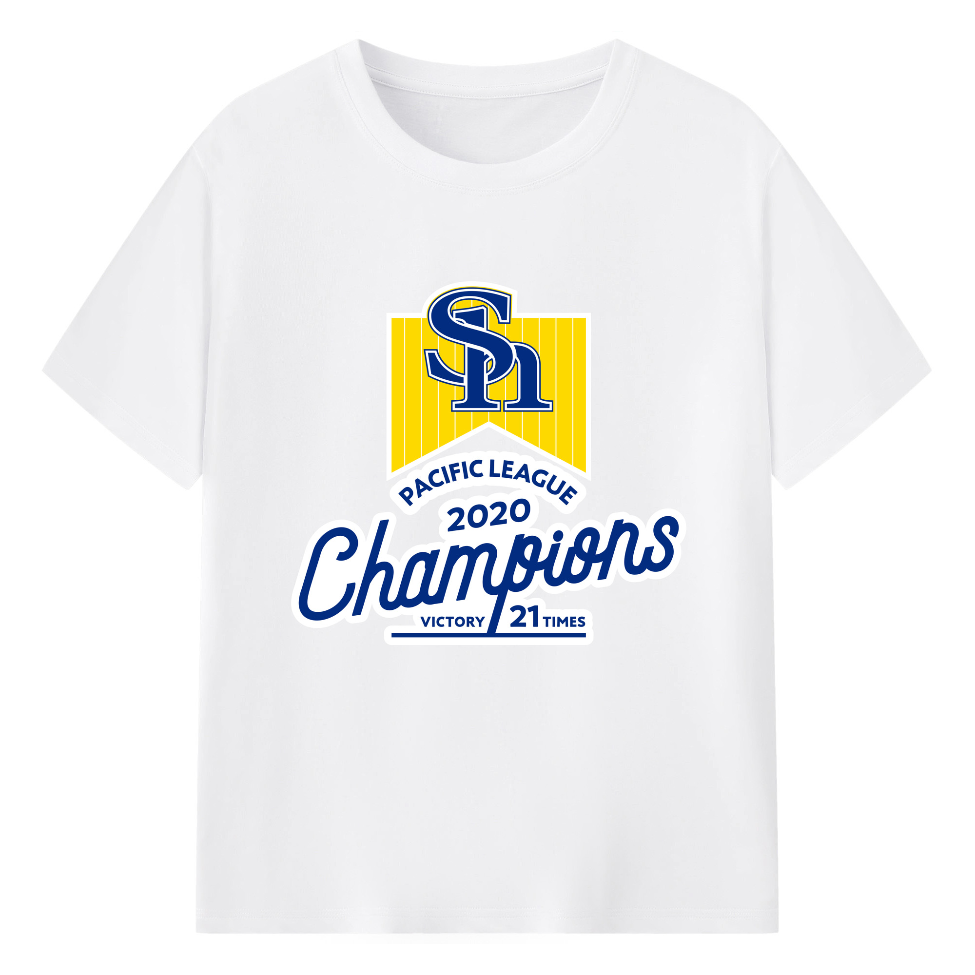 FUKUOKA SOFTBANK HAWKS PACIFIC LEAGUE 2020 CHAMPIONS Logo - 綿100％ 半袖Tシャツ ・ フロントプリント ・ 快適 通気性 ・ 日常使い 散歩 スポーツ用
