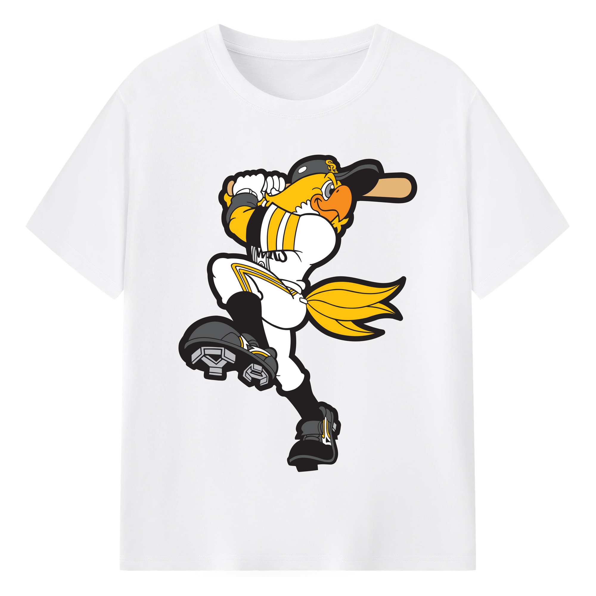 FUKUOKA SOFTBANK HAWKS MASCOT HARRY HAWK APPLICATION SWING POSITION Logo - 綿100％ 半袖Tシャツ ・ フロントプリント ・ 快適 通気性 ・ 日常使い 散歩 スポーツ用