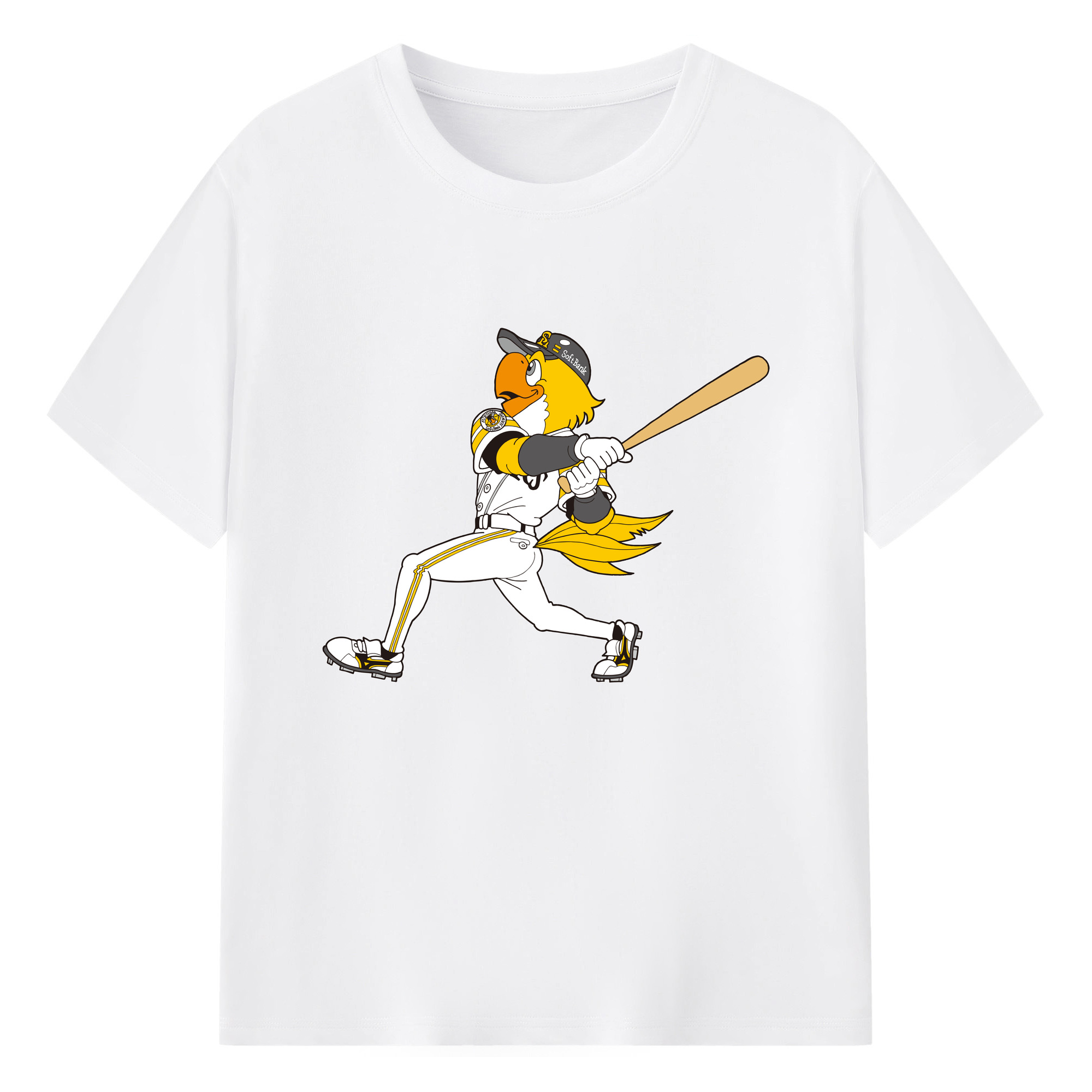 FUKUOKA SOFTBANK HAWKS MASCOT HARRY HAWK APPLICATION SWING BATTING Logo - 綿100％ 半袖Tシャツ ・ フロントプリント ・ 快適 通気性 ・ 日常使い 散歩 スポーツ用