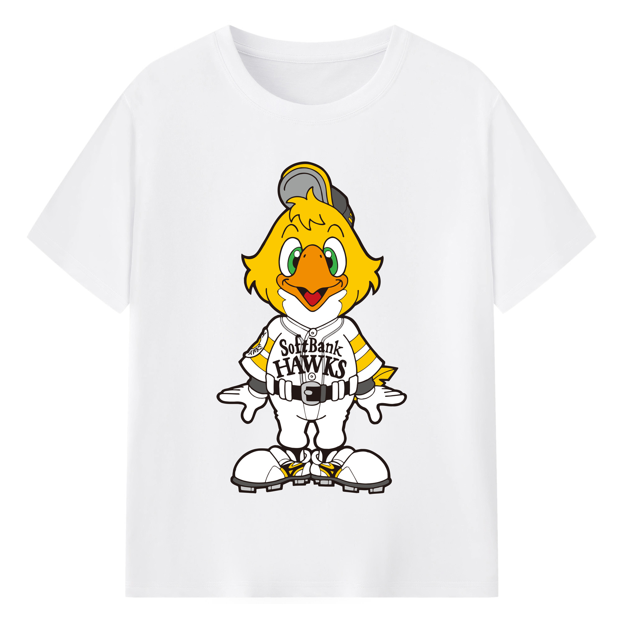 FUKUOKA SOFTBANK HAWKS MASCOT HOCK HAWK Logo - 綿100％ 半袖Tシャツ ・ フロントプリント ・ 快適 通気性 ・ 日常使い 散歩 スポーツ用