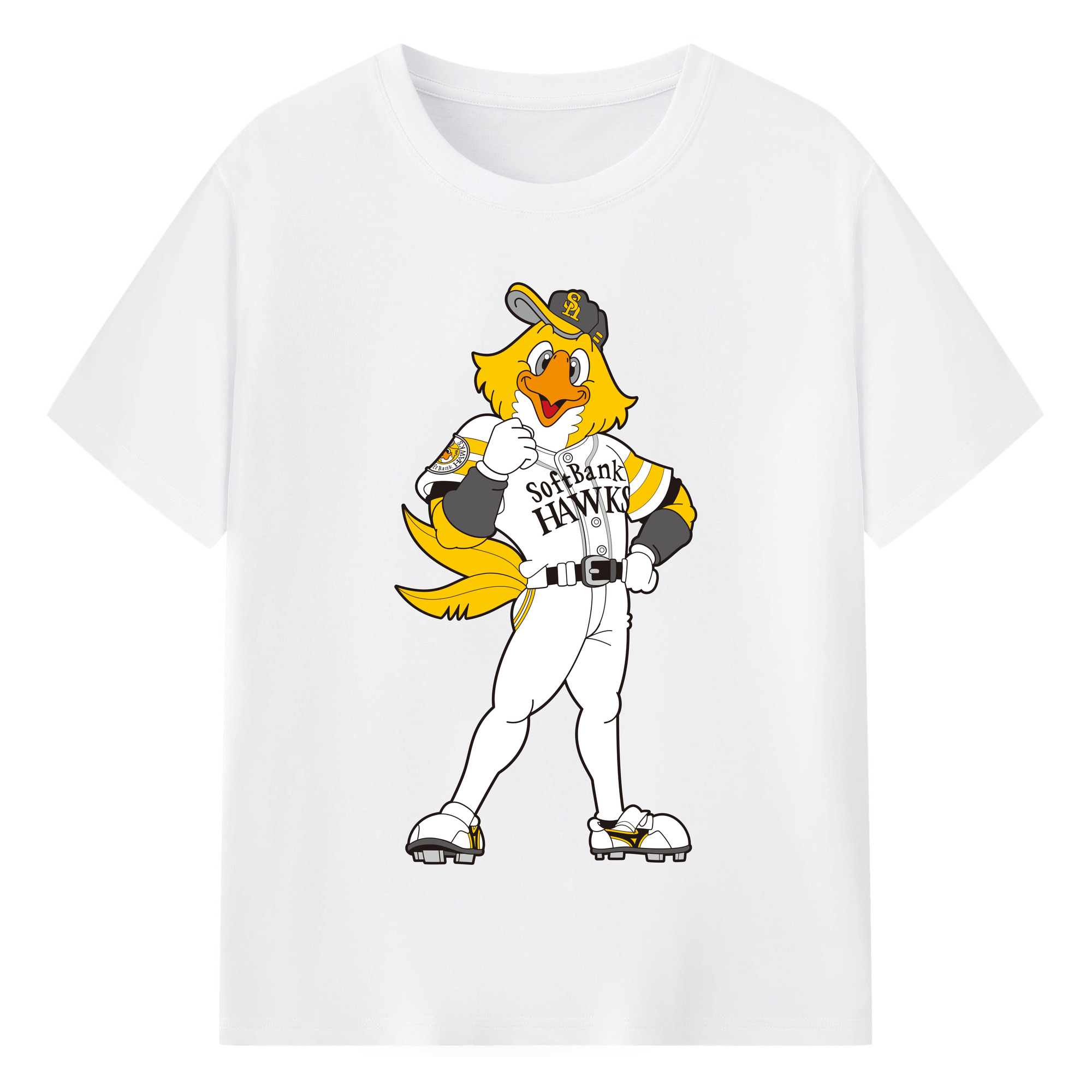 FUKUOKA SOFTBANK HAWKS MASCOT HARRY HAWK APPLICATION Logo 1 - 綿100％ 半袖Tシャツ ・ フロントプリント ・ 快適 通気性 ・ 日常使い 散歩 スポーツ用