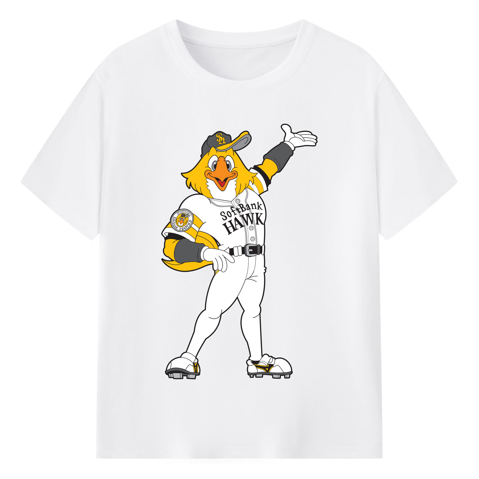 FUKUOKA SOFTBANK HAWKS MASCOT HARRY HAWK APPLICATION INTRODUCTION Logo - 綿100％ 半袖Tシャツ ・ フロントプリント ・ 快適 通気性 ・ 日常使い 散歩 スポーツ用