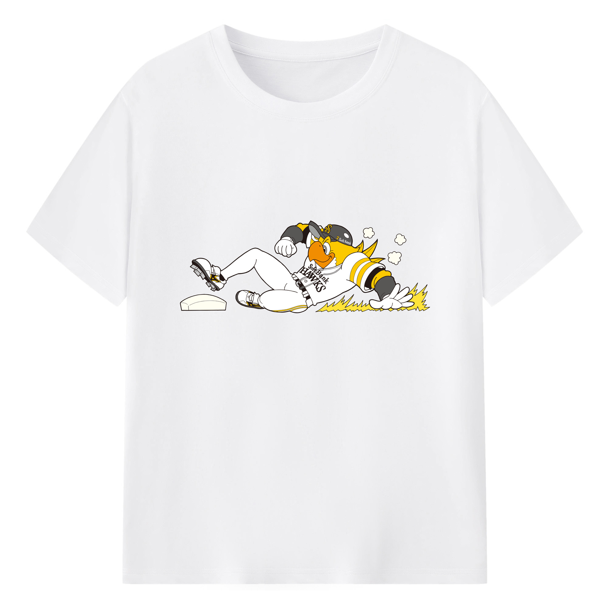 FUKUOKA SOFTBANK HAWKS MASCOT HARRY HAWK SLIDING APPLICATION Logo - 綿100％ 半袖Tシャツ ・ フロントプリント ・ 快適 通気性 ・ 日常使い 散歩 スポーツ用