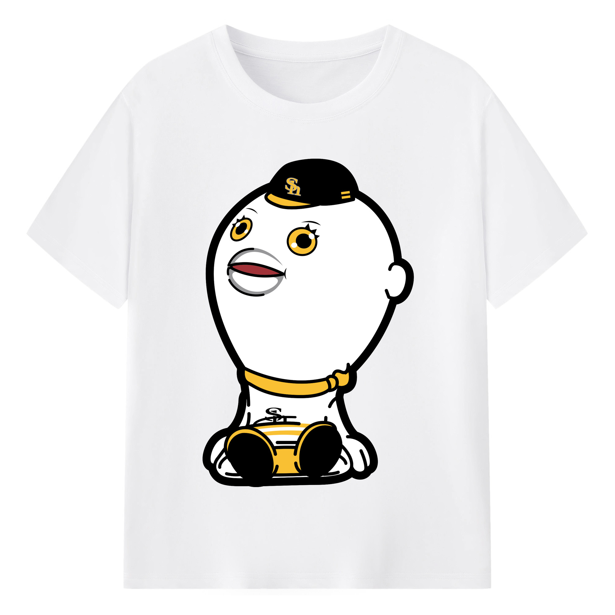 FUKUOKA SOFTBANK HAWKS MASCOT FUSANG APPLICATION SIT DOWN Logo - 綿100％ 半袖Tシャツ ・ フロントプリント ・ 快適 通気性 ・ 日常使い 散歩 スポーツ用