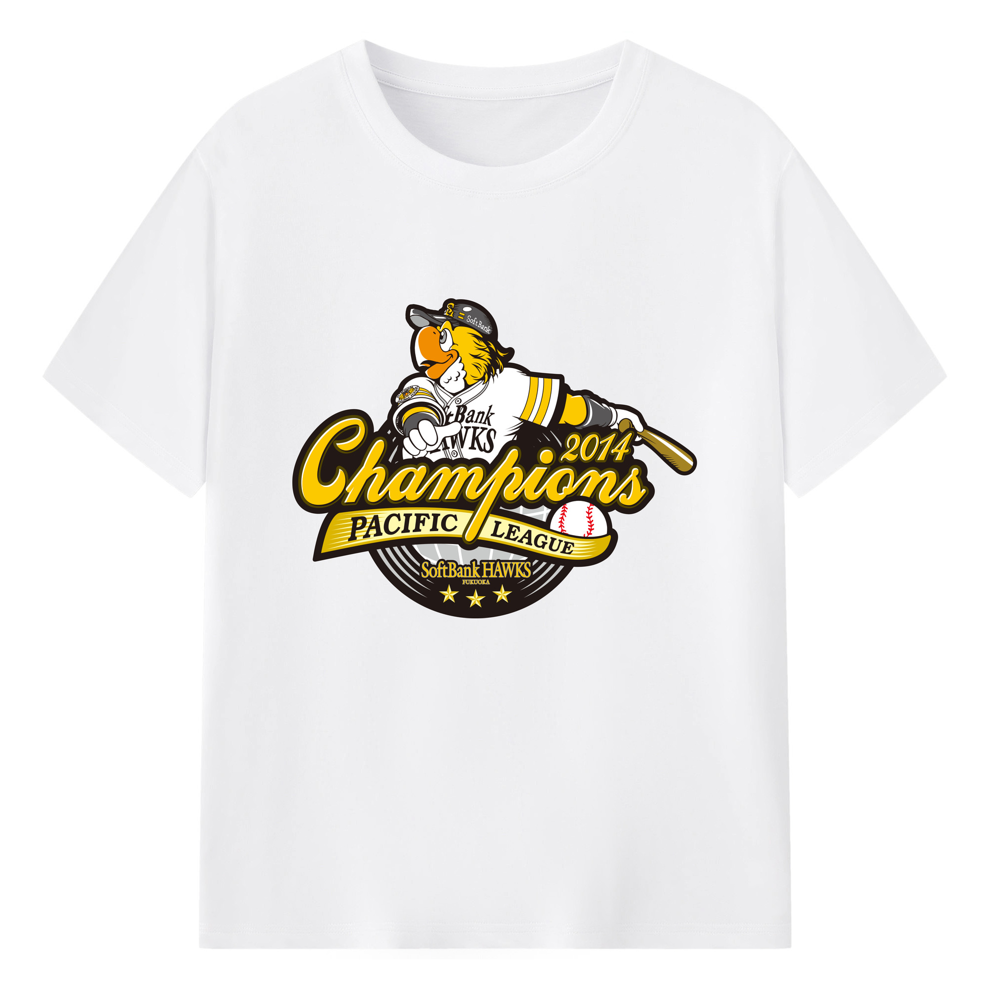 FUKUOKA SOFTBANK HAWKS PACIFIC LEAGUE 2014 CHAMPIONS Logo - 綿100％ 半袖Tシャツ ・ フロントプリント ・ 快適 通気性 ・ 日常使い 散歩 スポーツ用