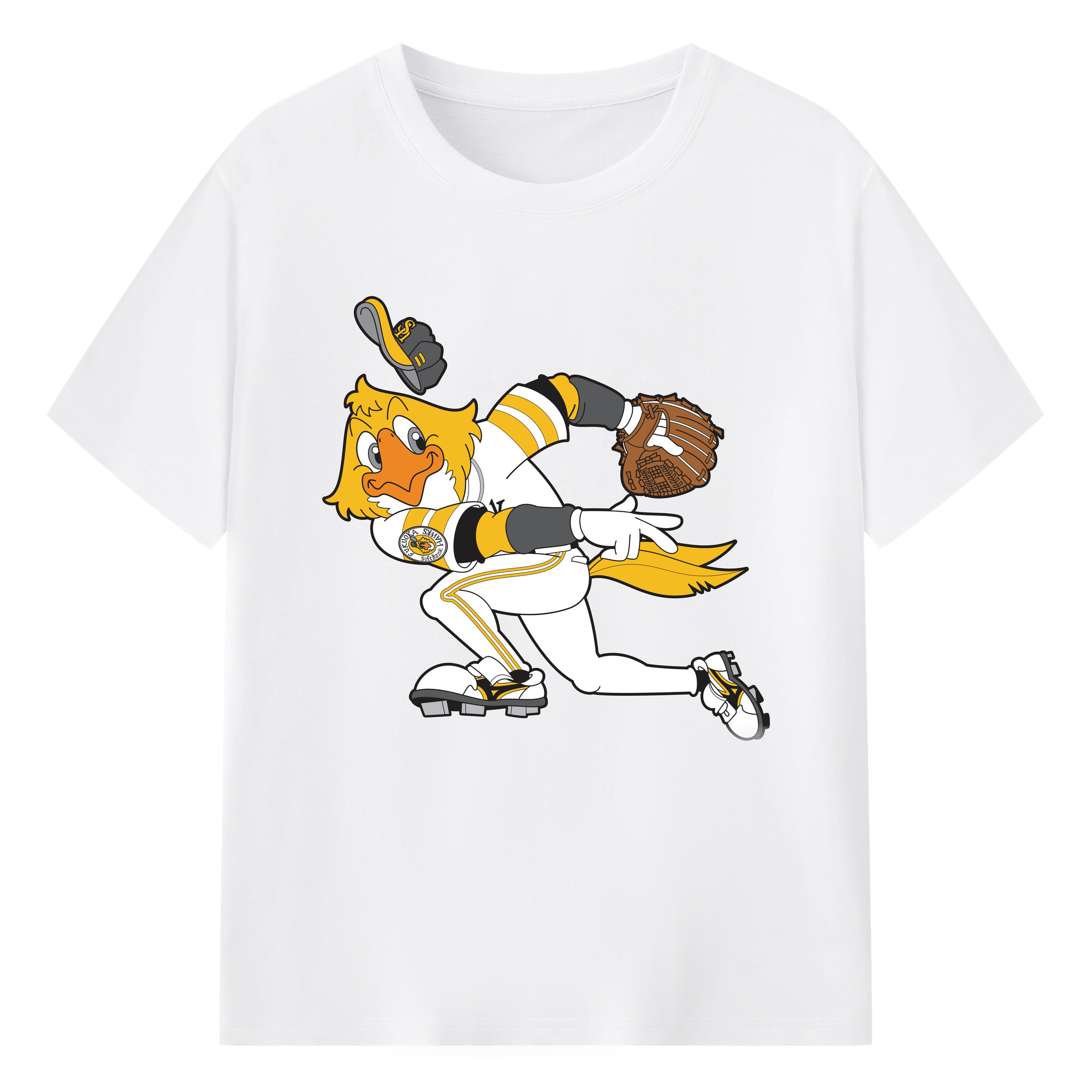 FUKUOKA SOFTBANK HAWKS MASCOT HARRY HAWK APPLICATION THROWING Logo - 綿100％ 半袖Tシャツ ・ フロントプリント ・ 快適 通気性 ・ 日常使い 散歩 スポーツ用