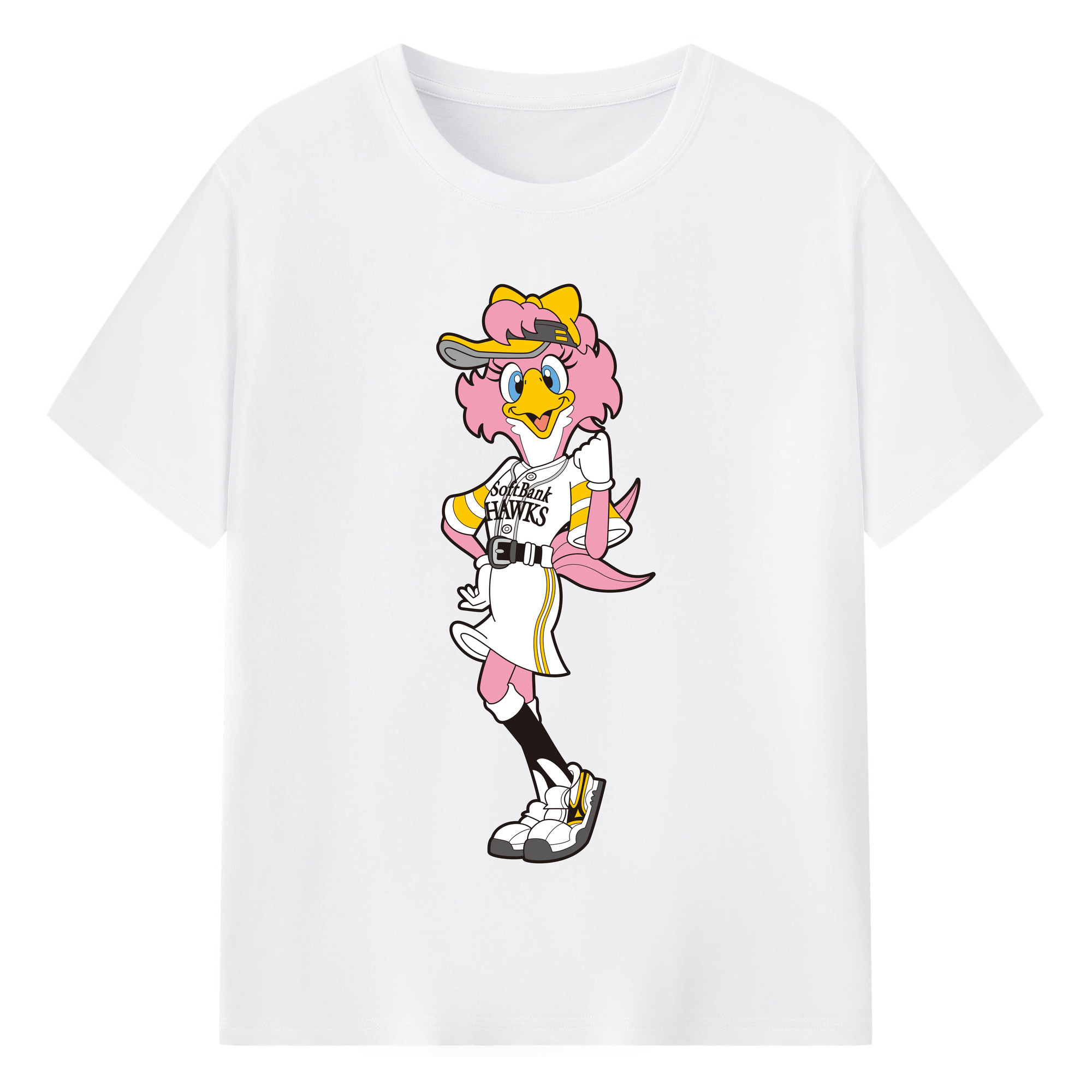 FUKUOKA SOFTBANK HAWKS MASCOT HONEY HAWK Logo - 綿100％ 半袖Tシャツ ・ フロントプリント ・ 快適 通気性 ・ 日常使い 散歩 スポーツ用