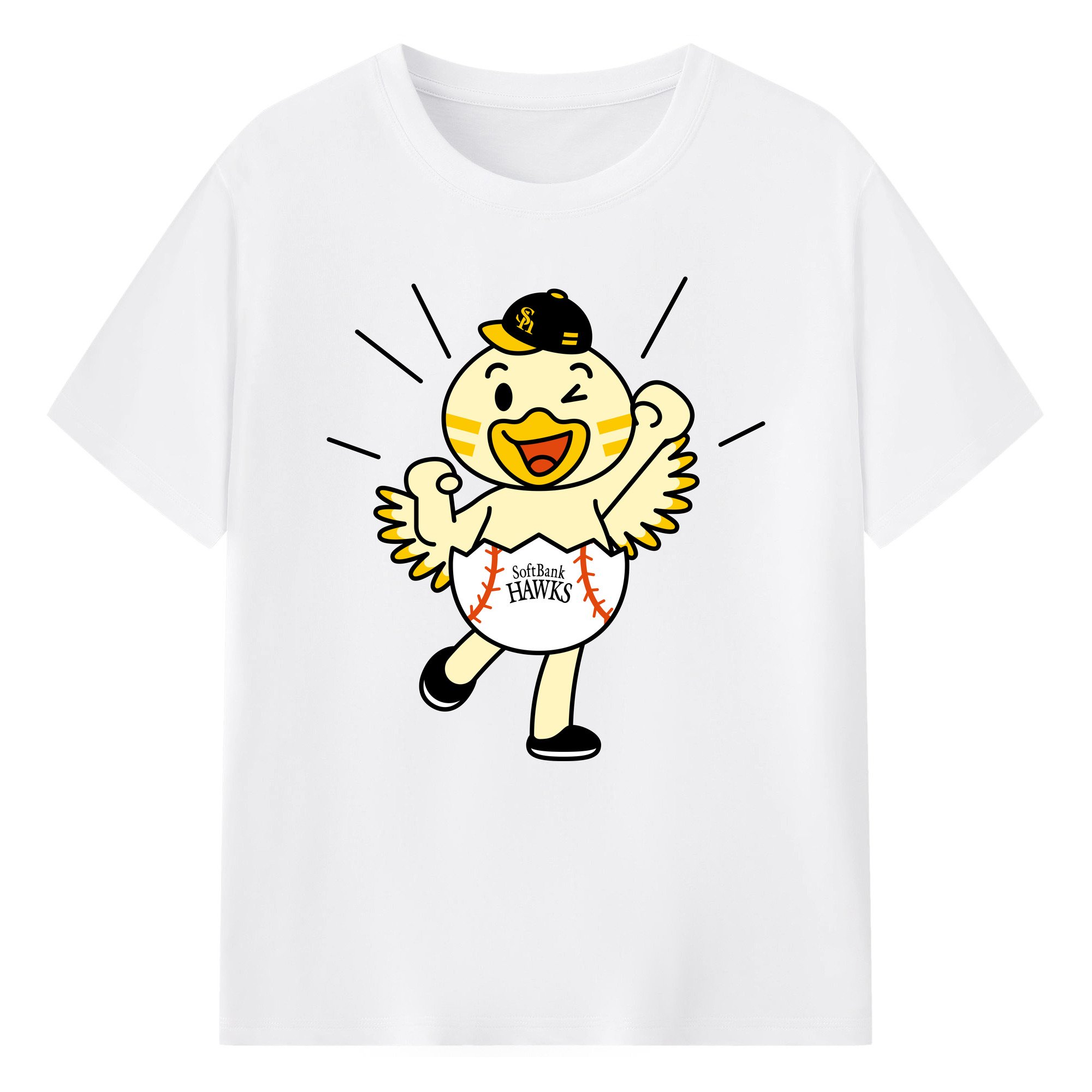 FUKUOKA SOFTBANK HAWKS MASCOT HINAMARU APPLICATION BEST Logo - 綿100％ 半袖Tシャツ ・ フロントプリント ・ 快適 通気性 ・ 日常使い 散歩 スポーツ用
