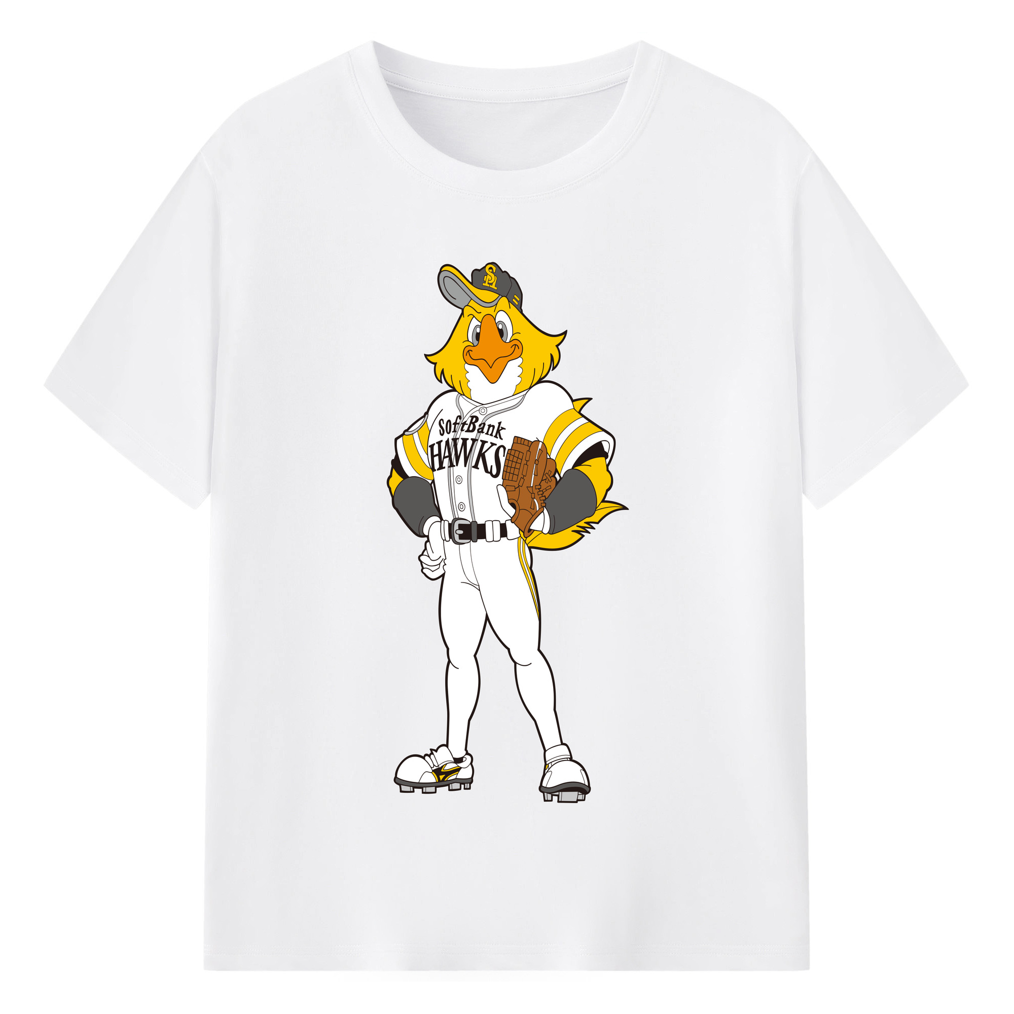 FUKUOKA SOFTBANK HAWKS MASCOT HARRY HAWK APPLICATION PITCHING STANDING Logo - 綿100％ 半袖Tシャツ ・ フロントプリント ・ 快適 通気性 ・ 日常使い 散歩 スポーツ用