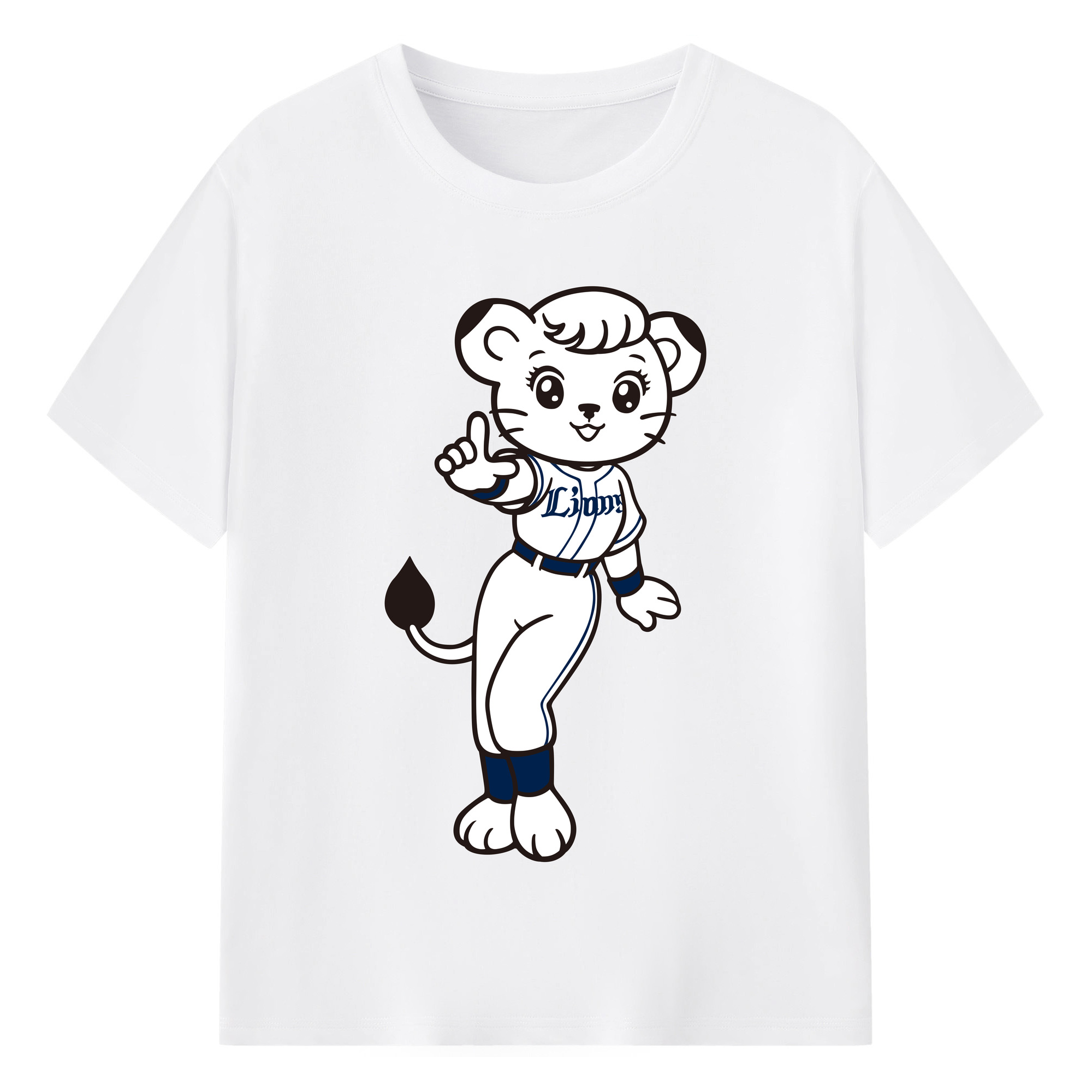 SAITAMA SEIBU LIONS MASCOT LINA 70TH ANNIVERSARY APPLICATION POSE Logo - 綿100％ 半袖Tシャツ ・ フロントプリント ・ 快適 通気性 ・ 日常使い 散歩 スポーツ用