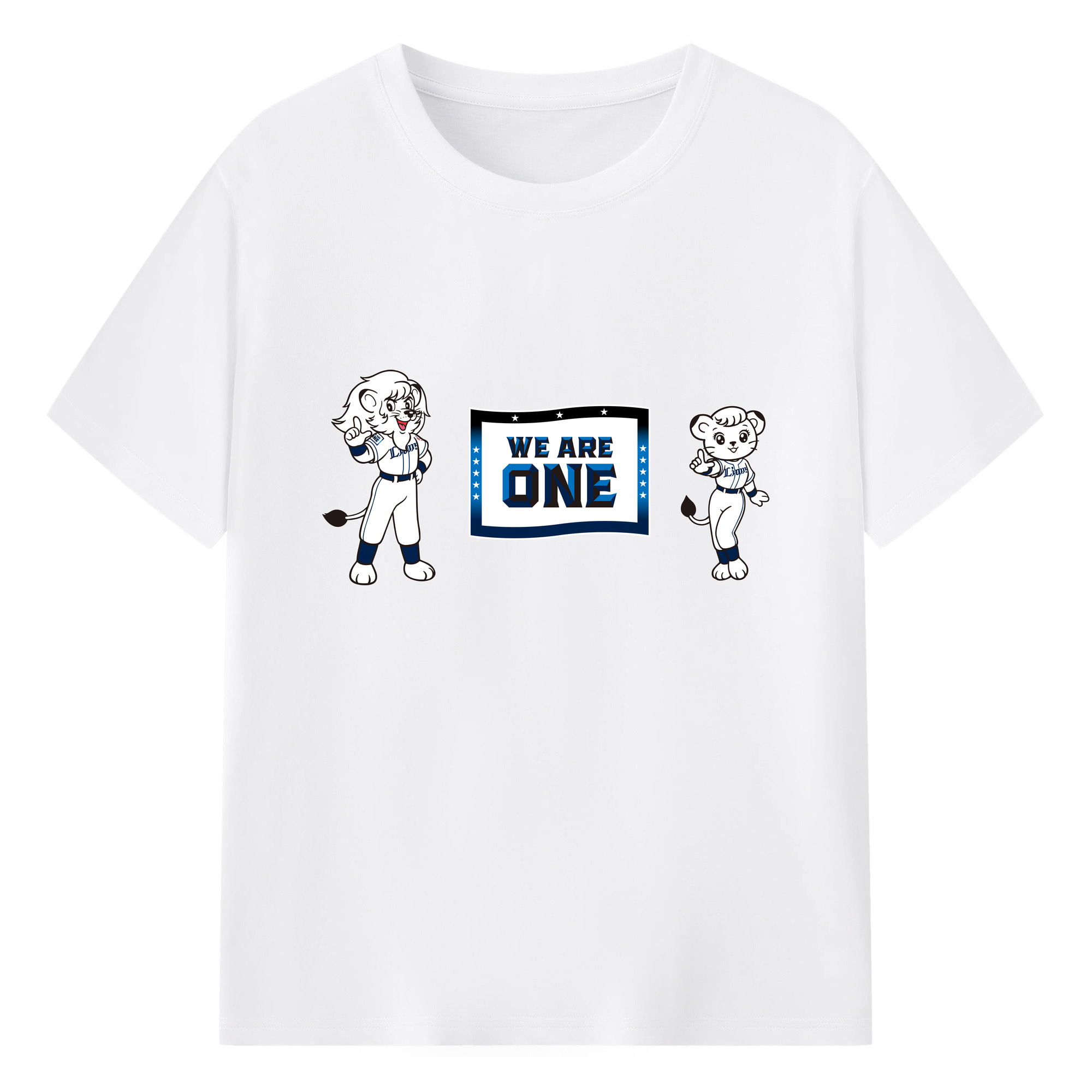 SAITAMA SEIBU LIONS MASCOT LEO LINA 70TH ANNIVERSARY WE ARE ONE Logo - 綿100％ 半袖Tシャツ ・ フロントプリント ・ 快適 通気性 ・ 日常使い 散歩 スポーツ用