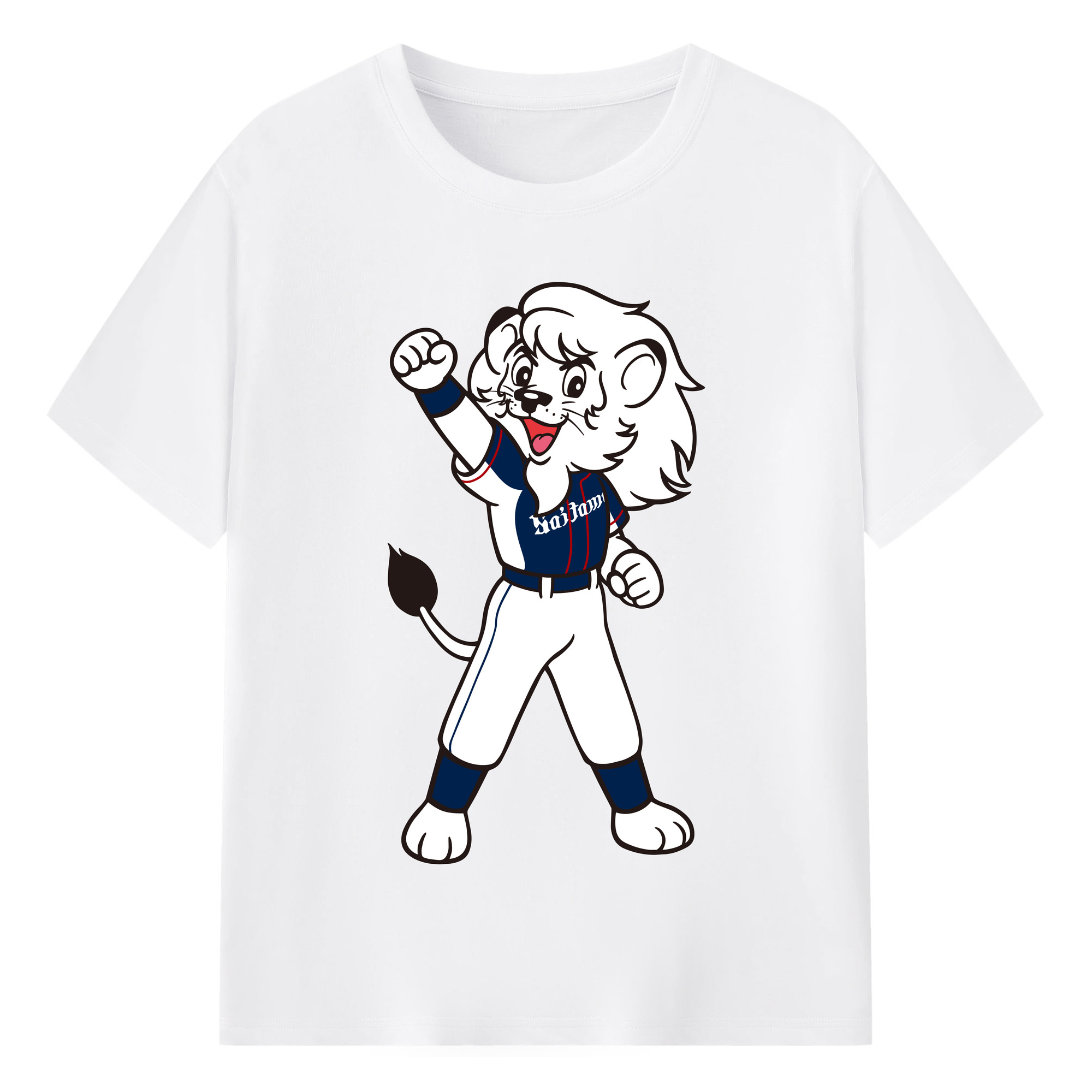 SAITAMA SEIBU LIONS MASCOT LEO 70TH ANNIVERSARY AWAY UNIFORM APPLICATION FIGHTING Logo - 綿100％ 半袖Tシャツ ・ フロントプリント ・ 快適 通気性 ・ 日常使い 散歩 スポーツ用