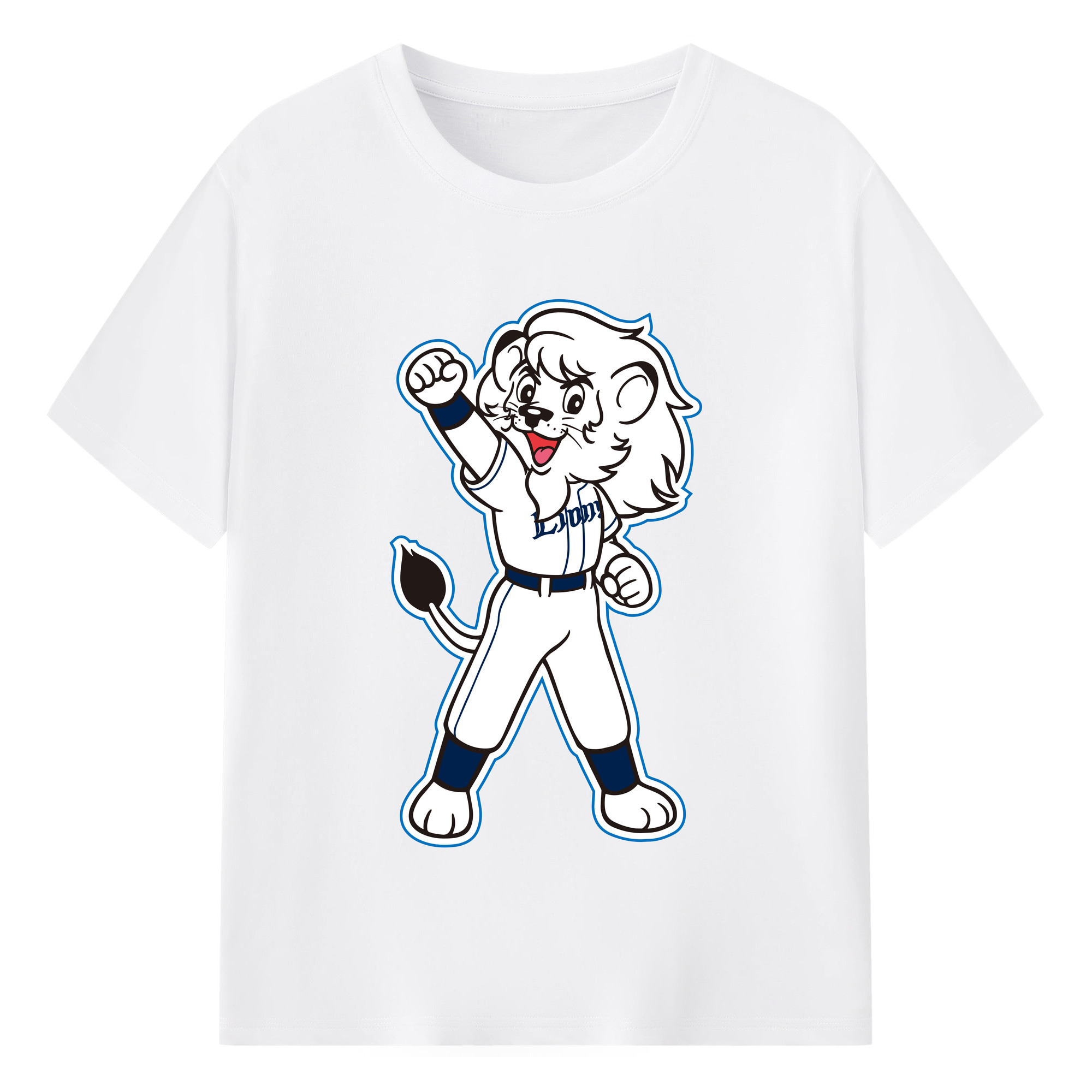 SAITAMA SEIBU LIONS MASCOT LEO 70TH ANNIVERSARY APPLICATION FIGHTING BORDER LINE Logo - 綿100％ 半袖Tシャツ ・ フロントプリント ・ 快適 通気性 ・ 日常使い 散歩 スポーツ用