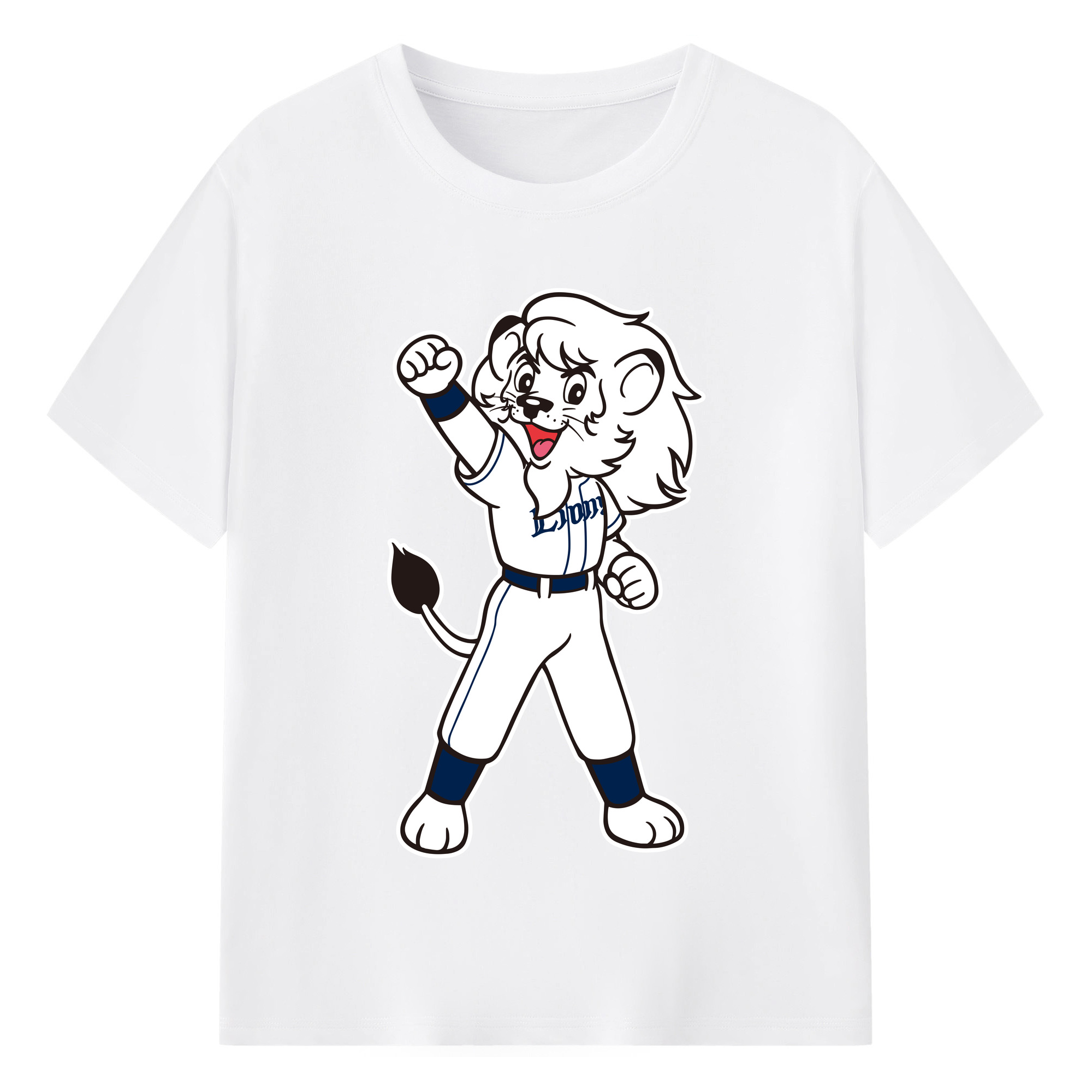 SAITAMA SEIBU LIONS MASCOT LEO 70TH ANNIVERSARY APPLICATION FIGHTING Logo - 綿100％ 半袖Tシャツ ・ フロントプリント ・ 快適 通気性 ・ 日常使い 散歩 スポーツ用