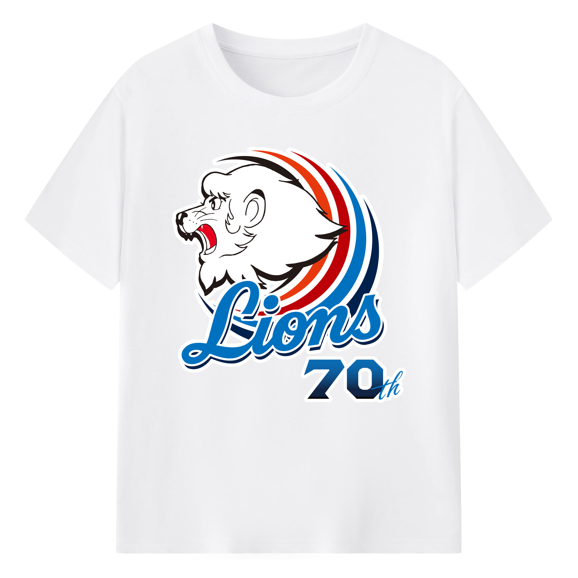 SAITAMA SEIBU LIONS 70TH ANNIVERSARY BACKGROUND Logo - 綿100％ 半袖Tシャツ ・ フロントプリント ・ 快適 通気性 ・ 日常使い 散歩 スポーツ用