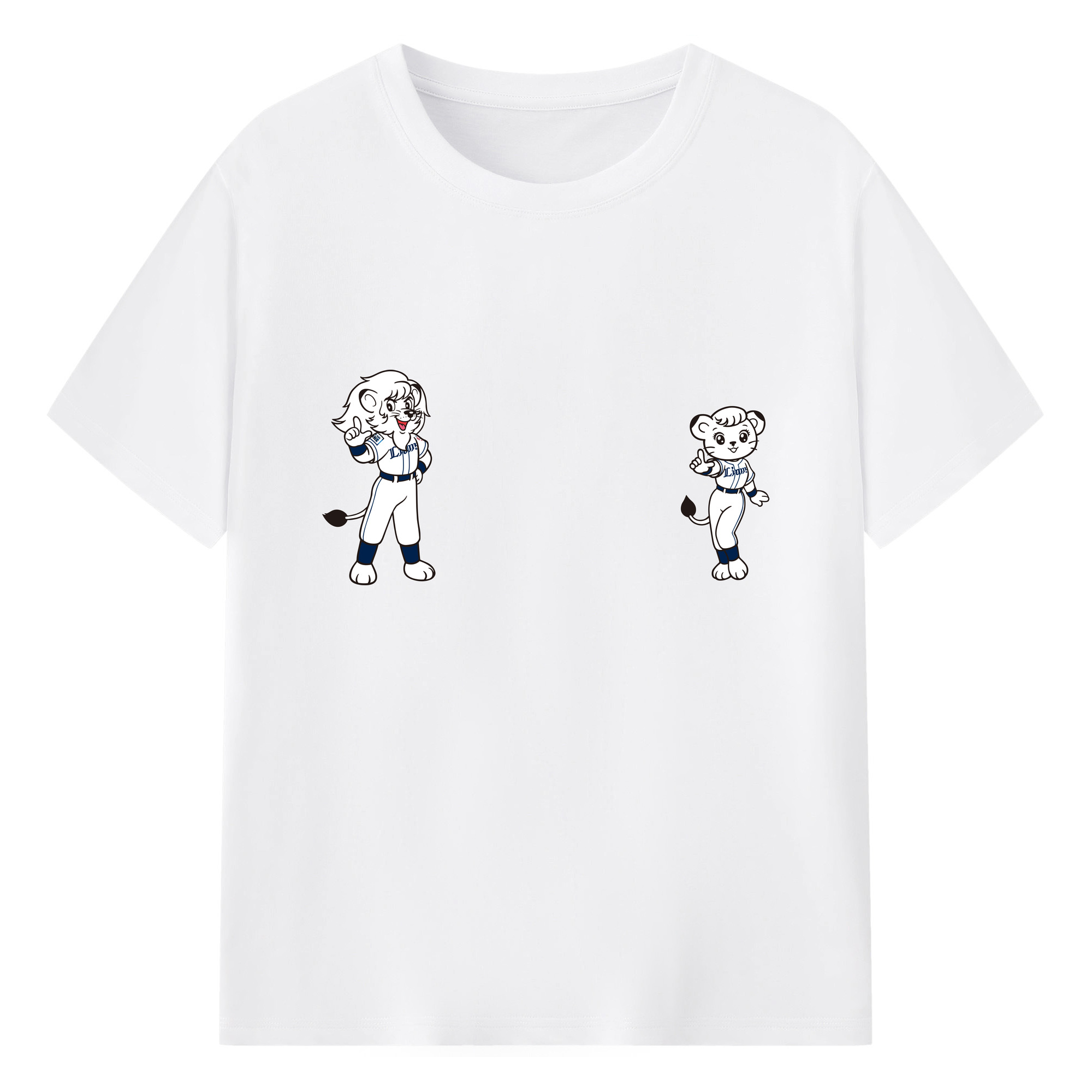 SAITAMA SEIBU LIONS MASCOT LEO LINA 70TH ANNIVERSARY ORIGINAL Logo - 綿100％ 半袖Tシャツ ・ フロントプリント ・ 快適 通気性 ・ 日常使い 散歩 スポーツ用