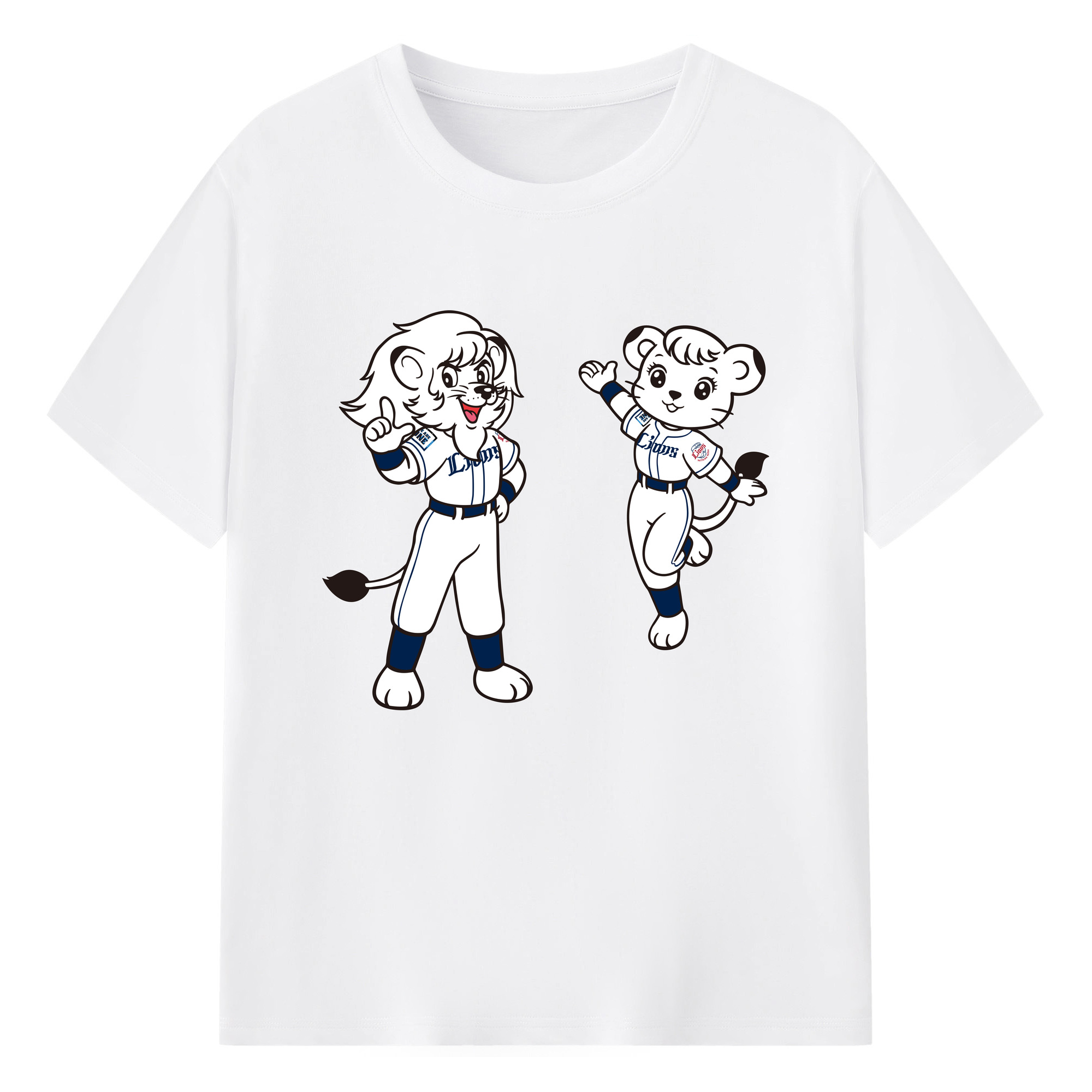 SAITAMA SEIBU LIONS MASCOT LEO LINA 70TH ANNIVERSARY Logo - 綿100％ 半袖Tシャツ ・ フロントプリント ・ 快適 通気性 ・ 日常使い 散歩 スポーツ用