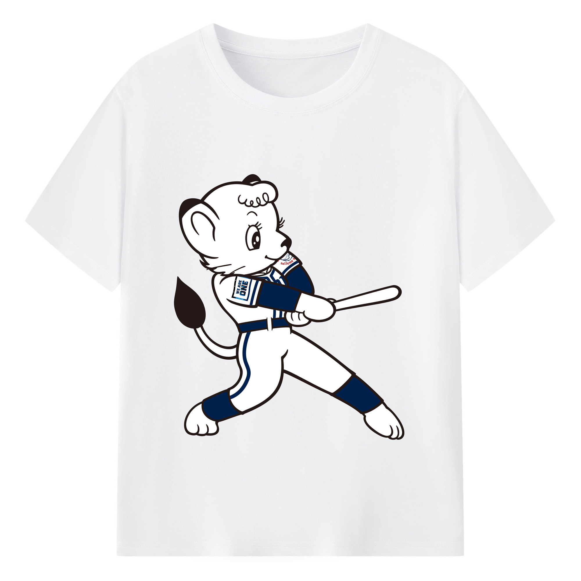 SAITAMA SEIBU LIONS MASCOT LINA APPLICATION BATTING WE ARE THE ONE Logo - 綿100％ 半袖Tシャツ ・ フロントプリント ・ 快適 通気性 ・ 日常使い 散歩 スポーツ用