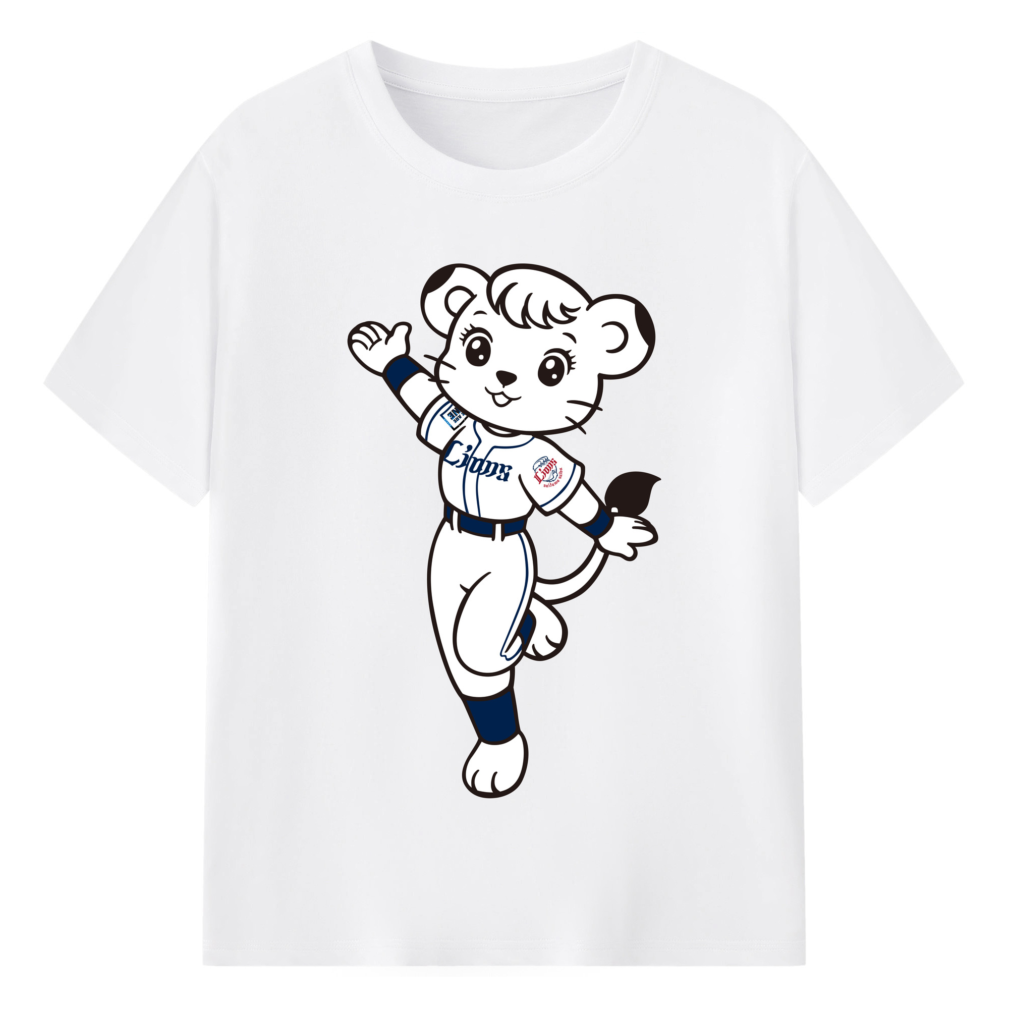 SAITAMA SEIBU LIONS MASCOT LINA APPLICATION 70TH ANNIVERSARY ORIGINAL Logo - 綿100％ 半袖Tシャツ ・ フロントプリント ・ 快適 通気性 ・ 日常使い 散歩 スポーツ用