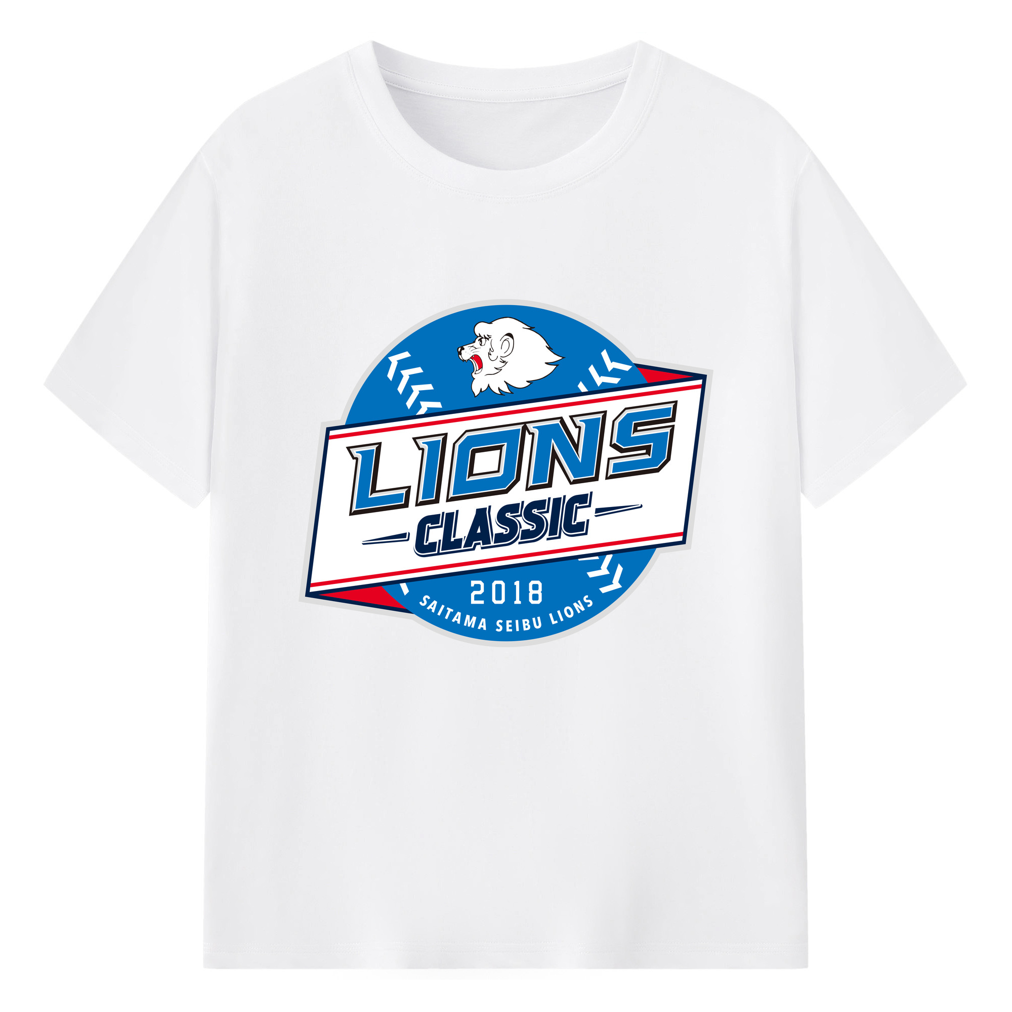 SAITAMA SEIBU LIONS LIONS CLASSIC 2018 Logo - 綿100％ 半袖Tシャツ ・ フロントプリント ・ 快適 通気性 ・ 日常使い 散歩 スポーツ用