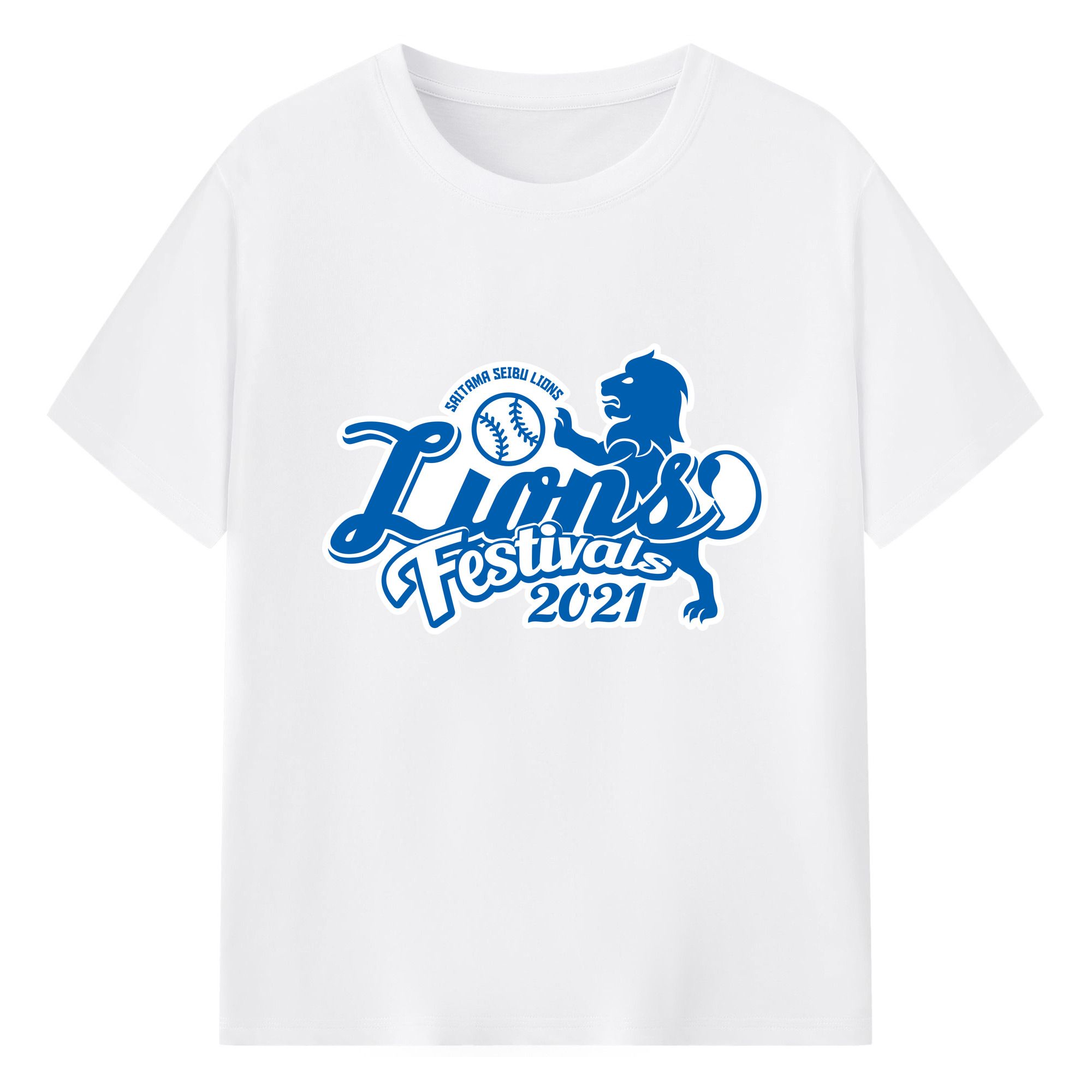 SAITAMA SEIBU LIONS LIONS FESTIVALS 2021 EMBLEM APPLICATION BLUE Logo - 綿100％ 半袖Tシャツ ・ フロントプリント ・ 快適 通気性 ・ 日常使い 散歩 スポーツ用