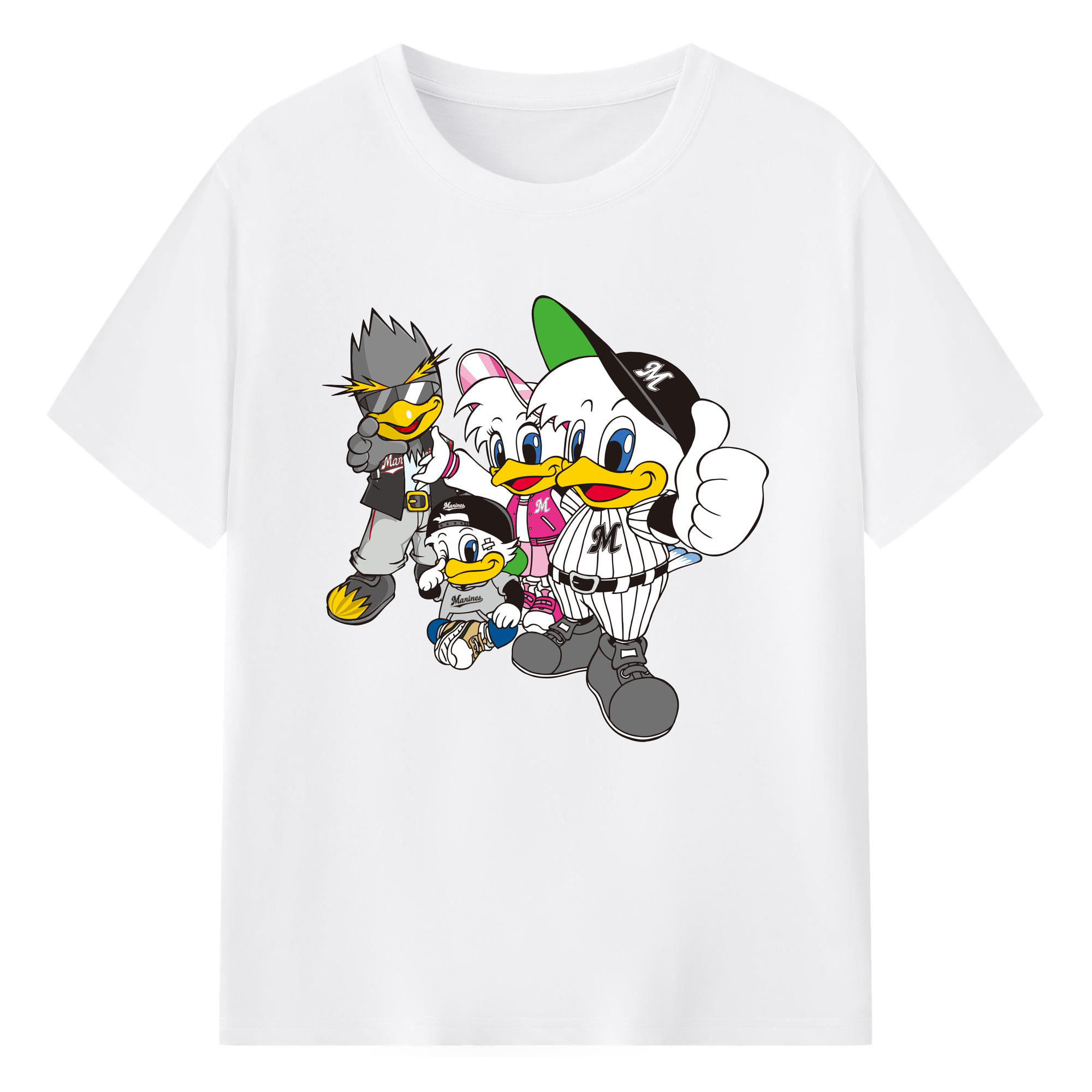 CHIBA LOTTE MARINES MASCOT FULL ORIGINAL RECENT Logo - 綿100％ 半袖Tシャツ ・ フロントプリント ・ 快適 通気性 ・ 日常使い 散歩 スポーツ用
